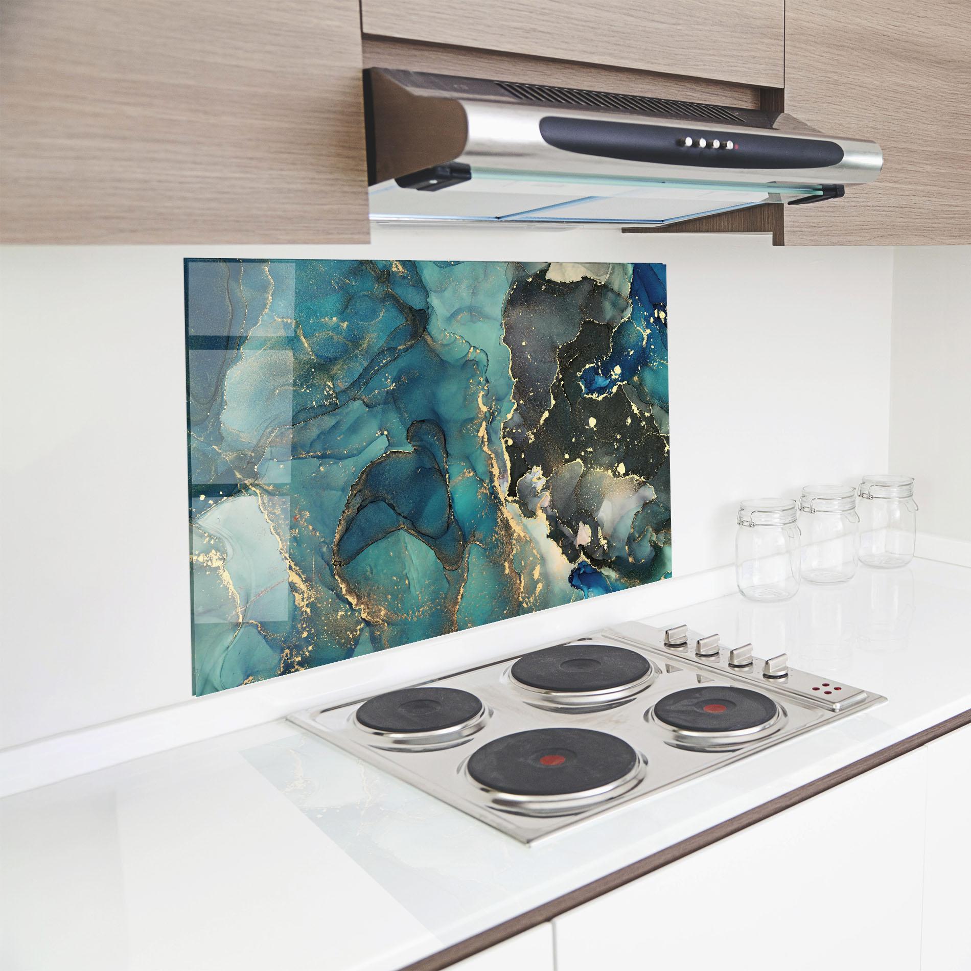 Küchenrückwand Glas Blue Marble mockup 8