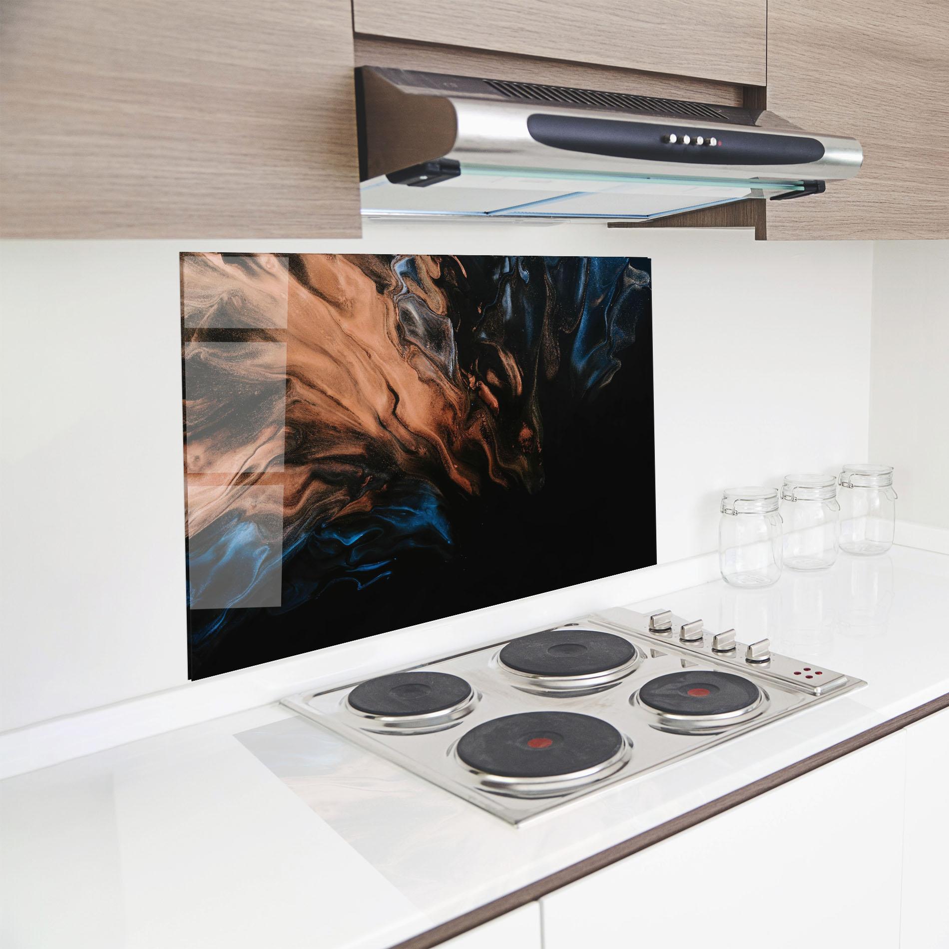 Küchenrückwand Glas Dark Flame Abstract mockup 8