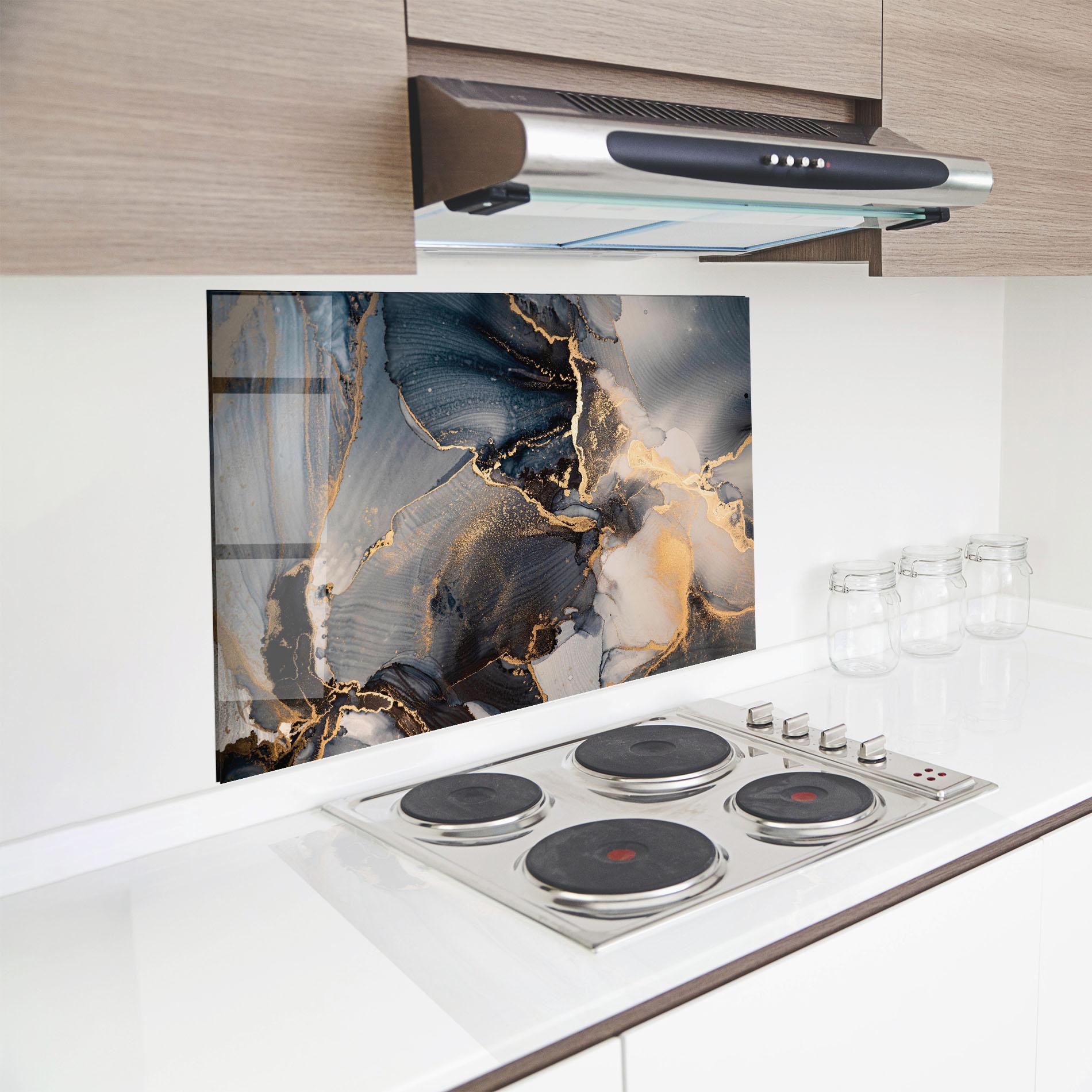 Küchenrückwand Glas Golden Abstract Marble mockup 8