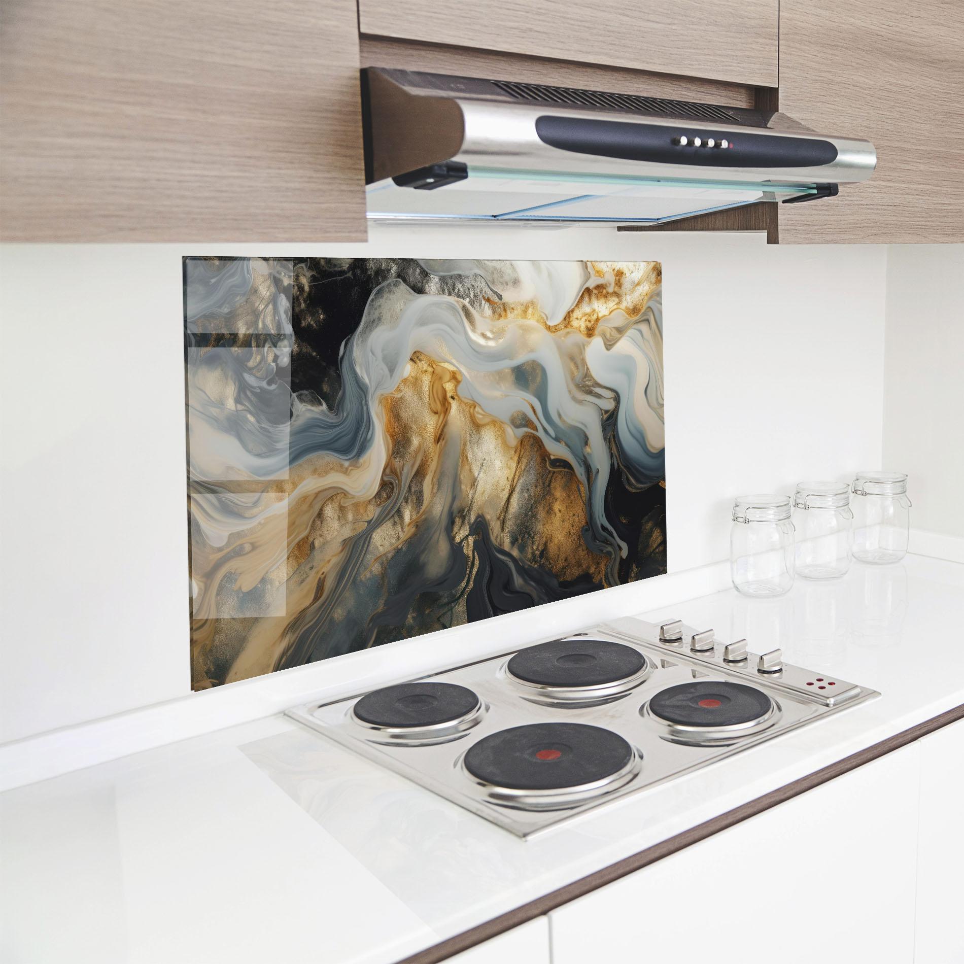 Küchenrückwand Glas Grey Gold Liquid Marble mockup 8