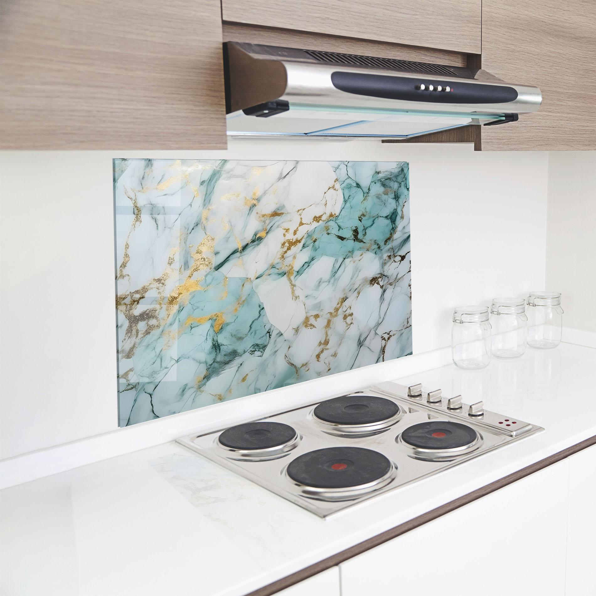 Küchenrückwand Glas Light Green Gold Line mockup 8