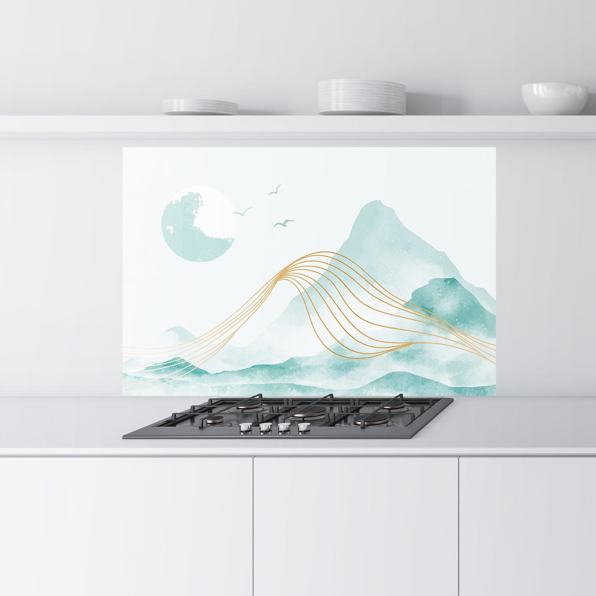 Küchenrückwand Glas Gold Line Mountain mockup 9