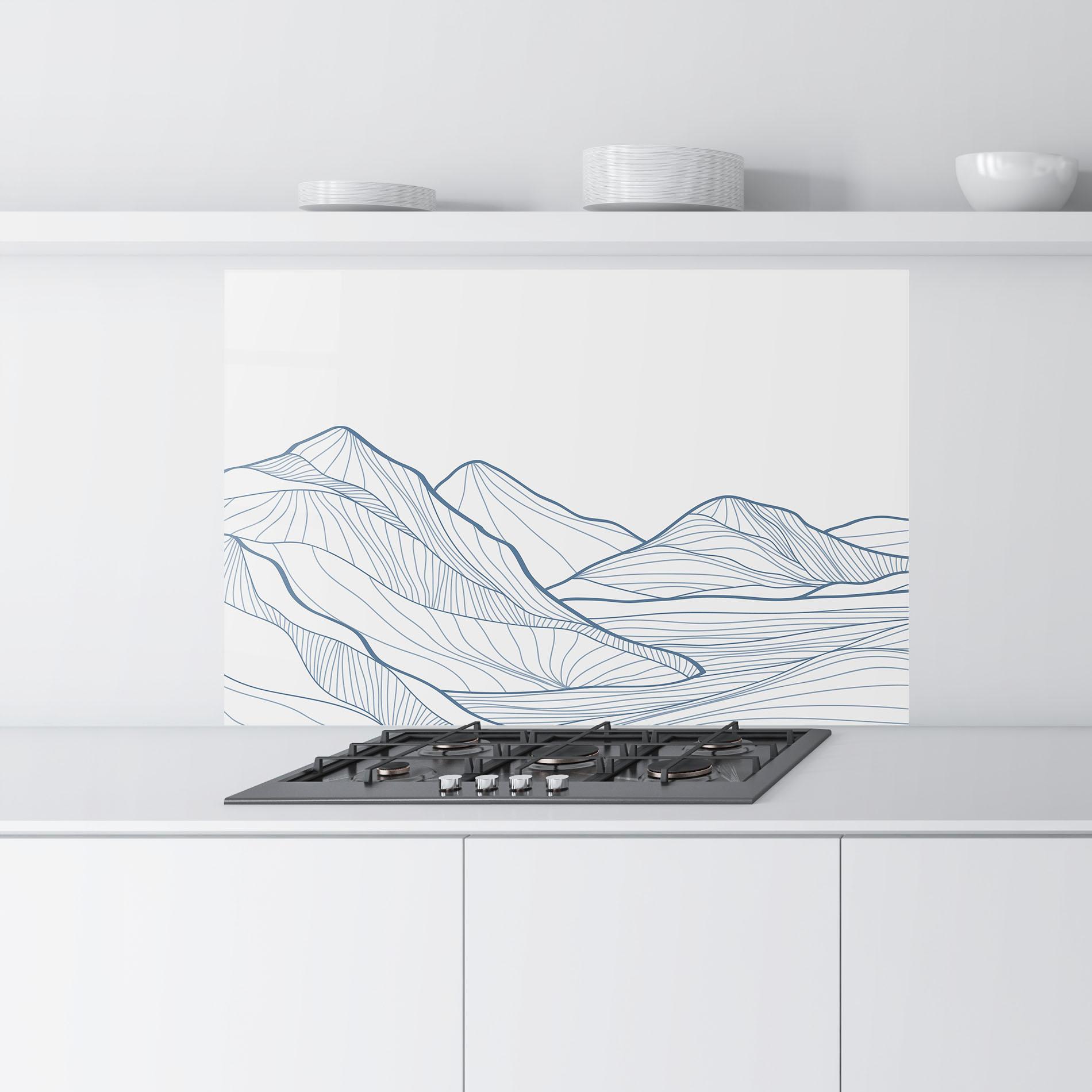 Küchenrückwand Glas Mountain Blue Line mockup 9