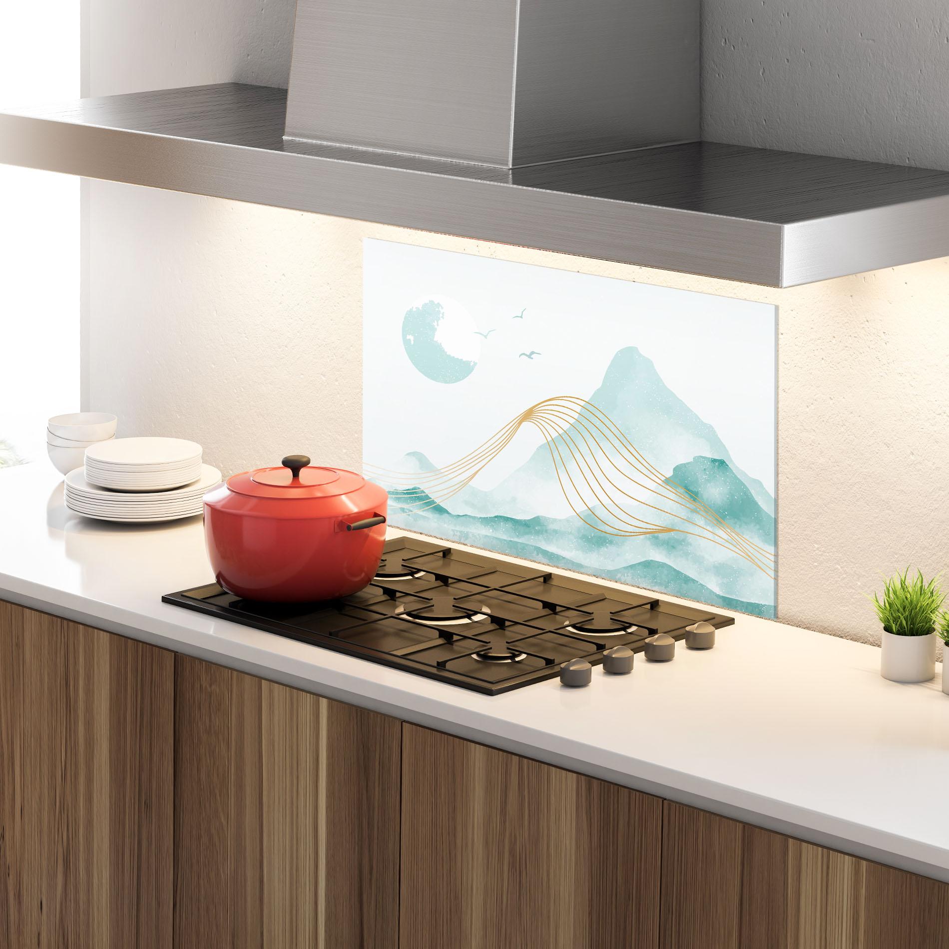 Küchenrückwand Glas Gold Line Mountain mockup 4