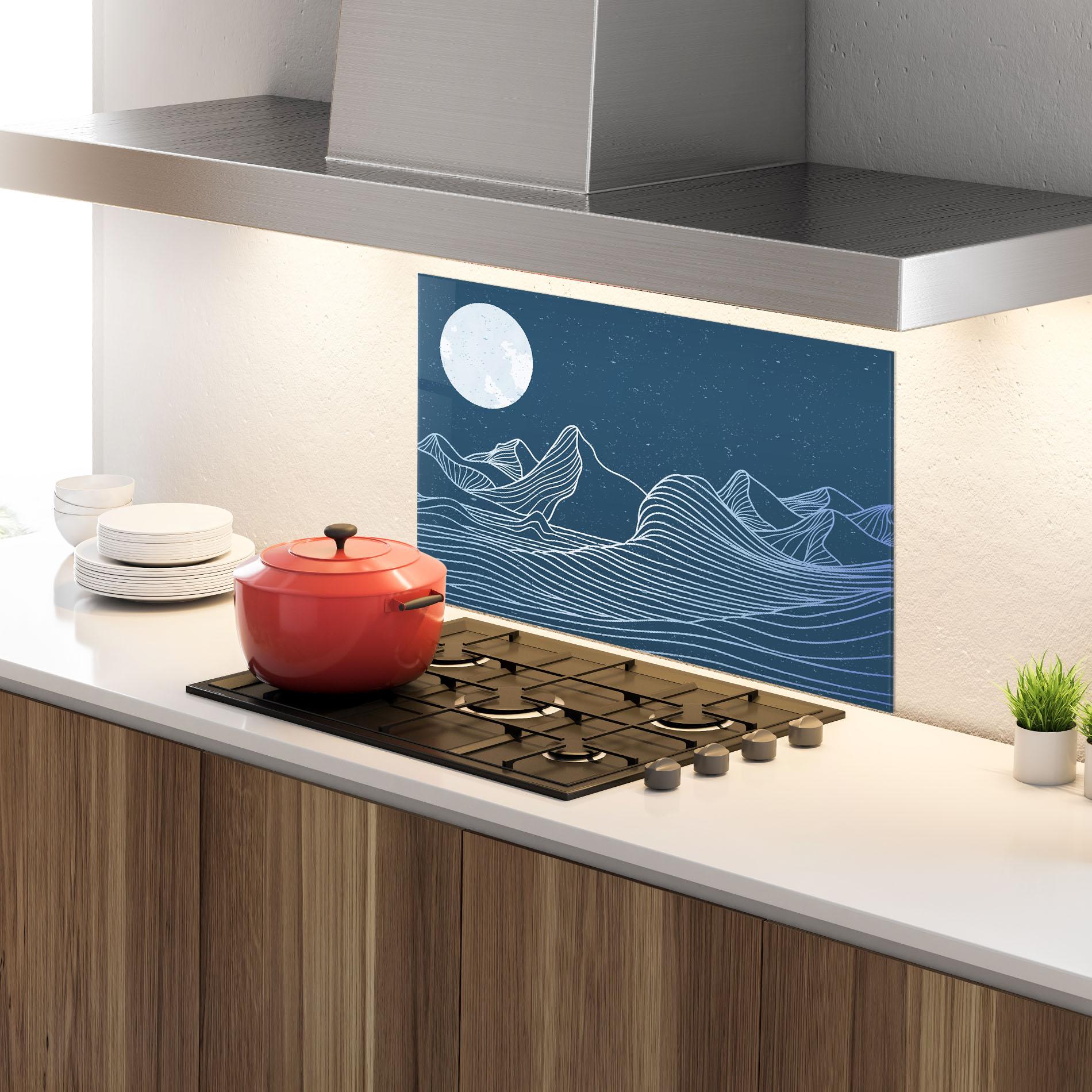 Küchenrückwand Glas Ocean Blue Wave mockup 4