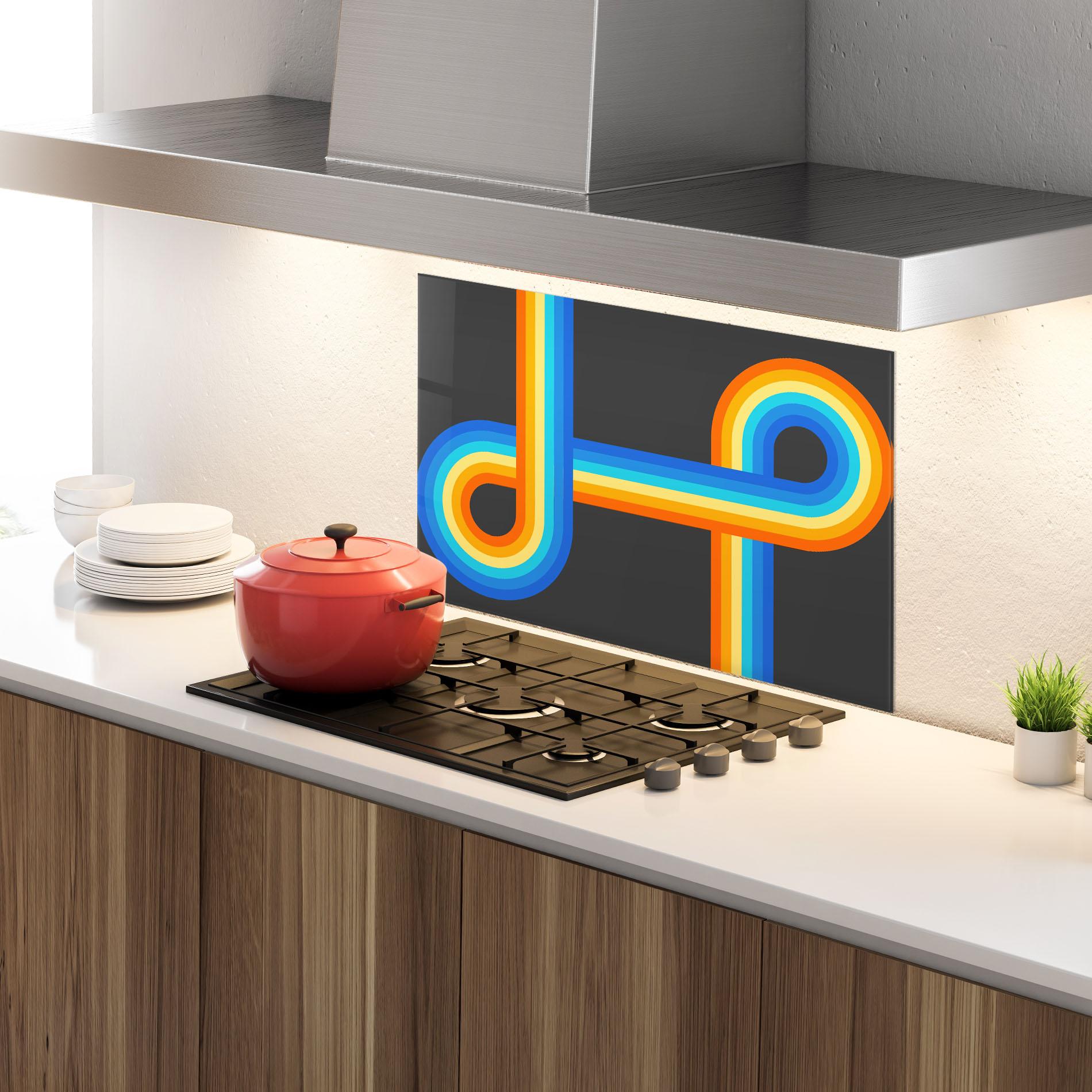 Küchenrückwand Glas Vintage Ranbow mockup 4