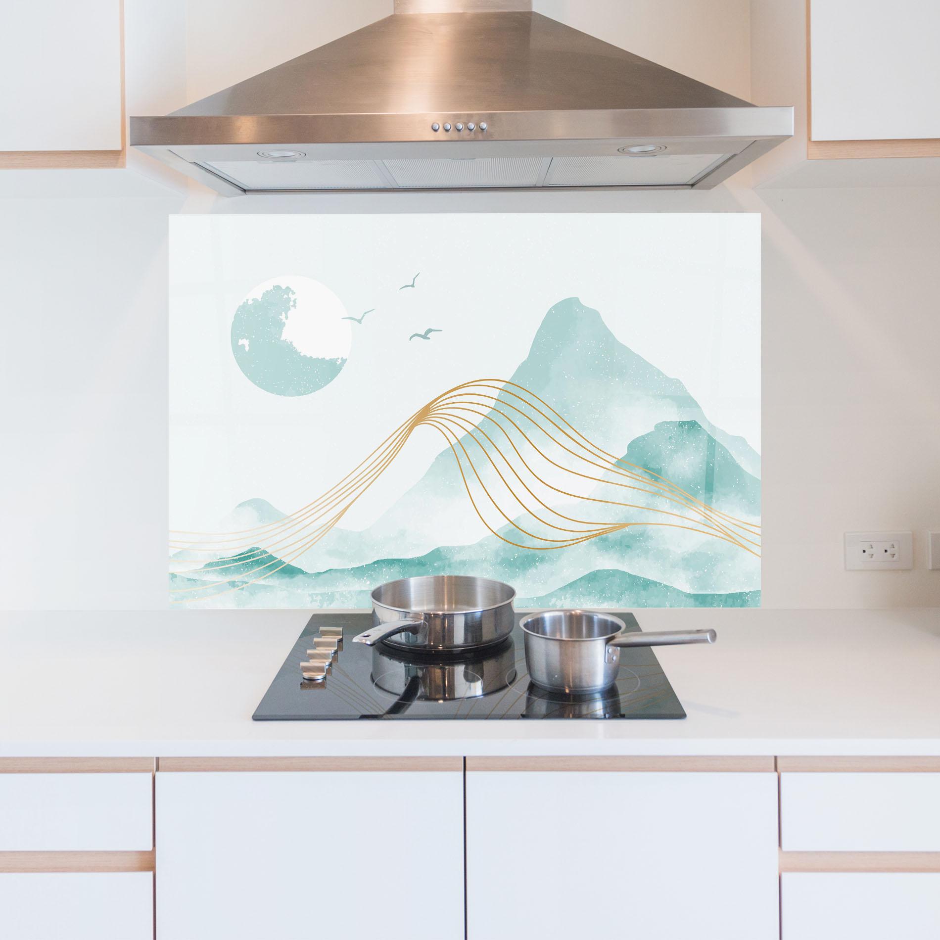 Küchenrückwand Glas Gold Line Mountain mockup 5