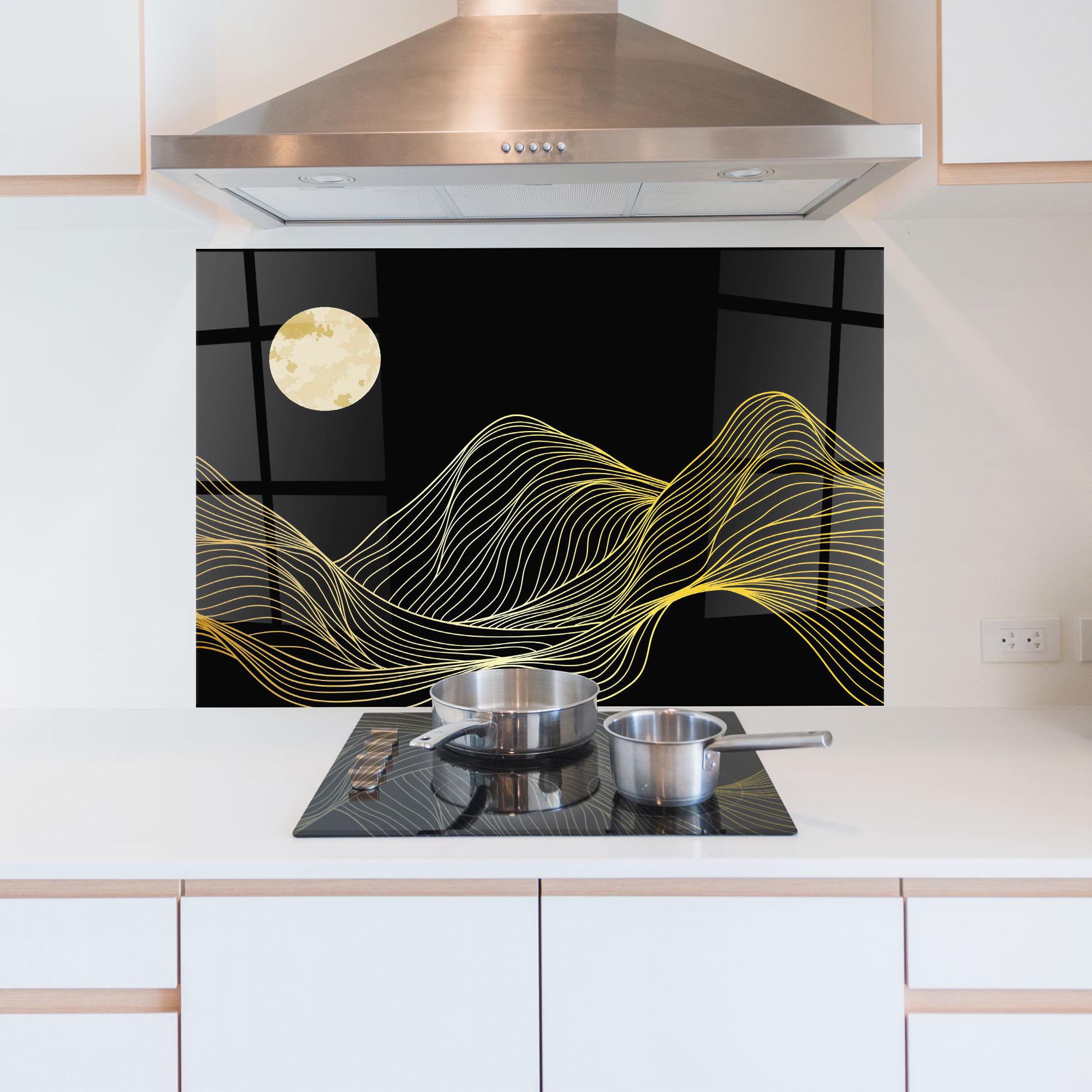 Küchenrückwand Glas Gold Moon mockup 5