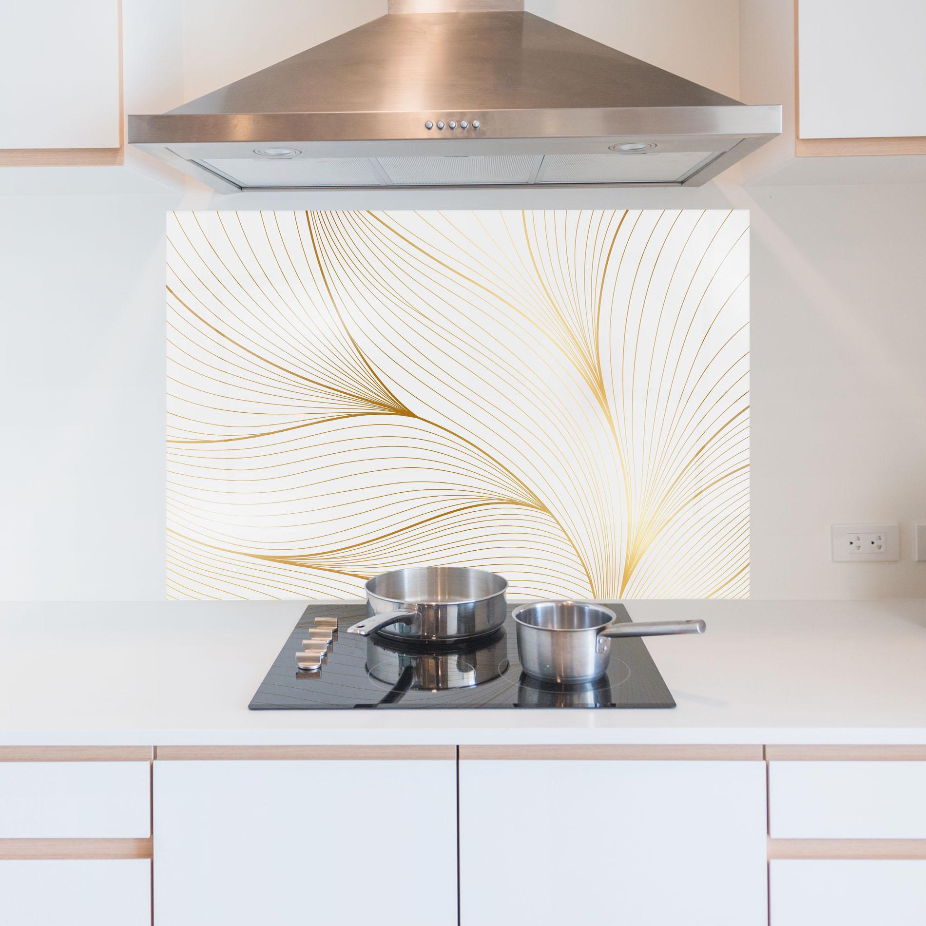 Küchenrückwand Glas Gold Wave mockup 5