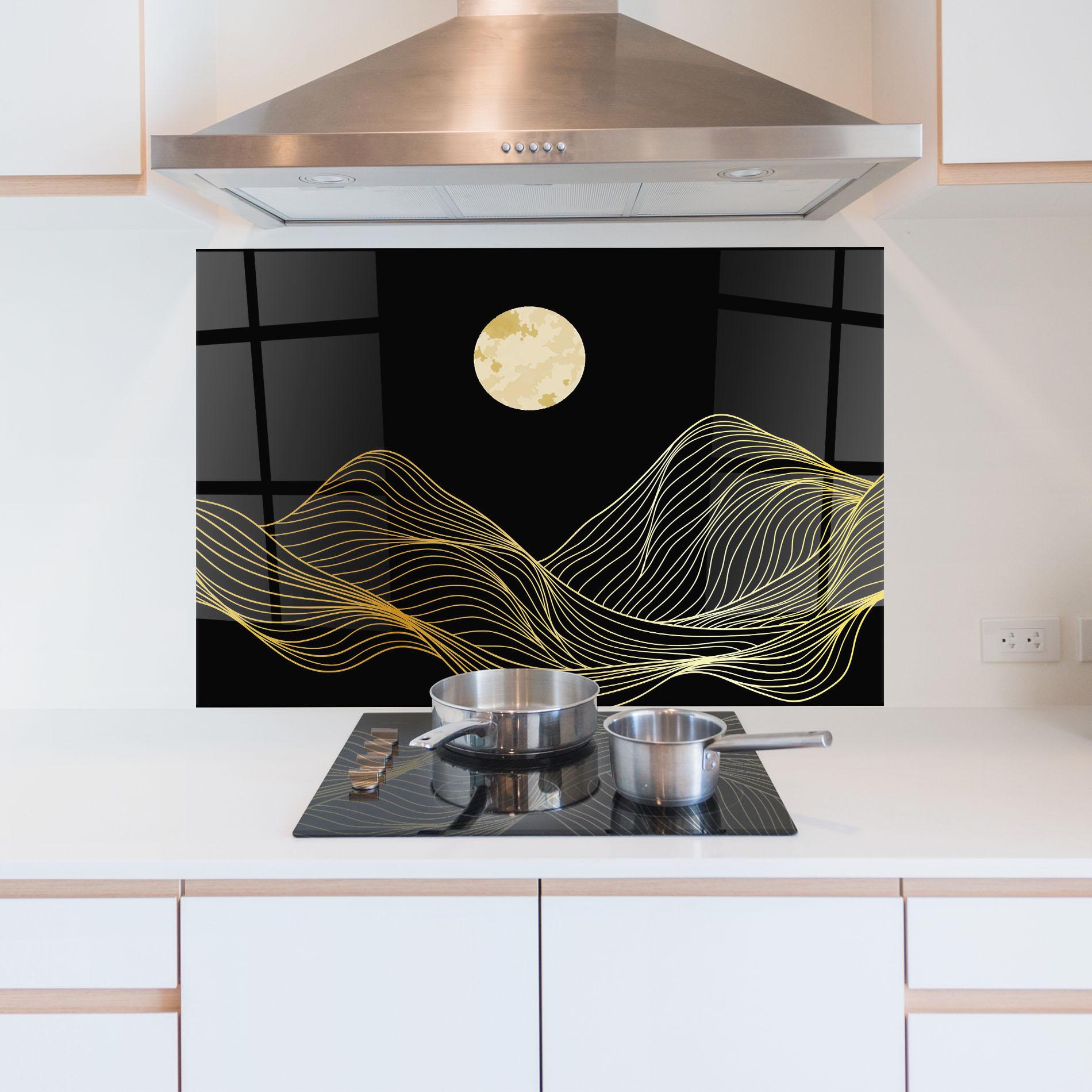 Küchenrückwand Glas Golden Moon mockup 5
