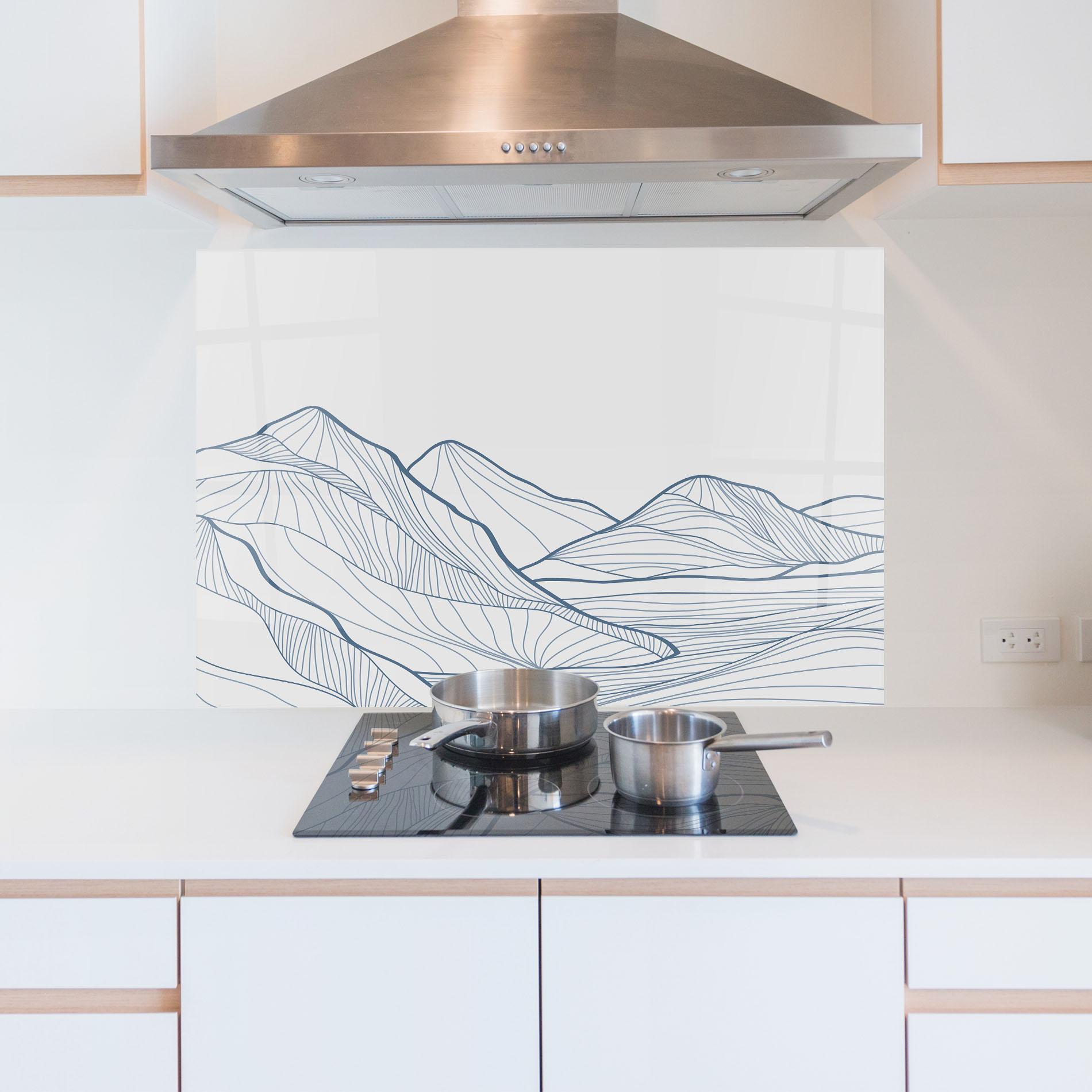 Küchenrückwand Glas Mountain Blue Line mockup 5