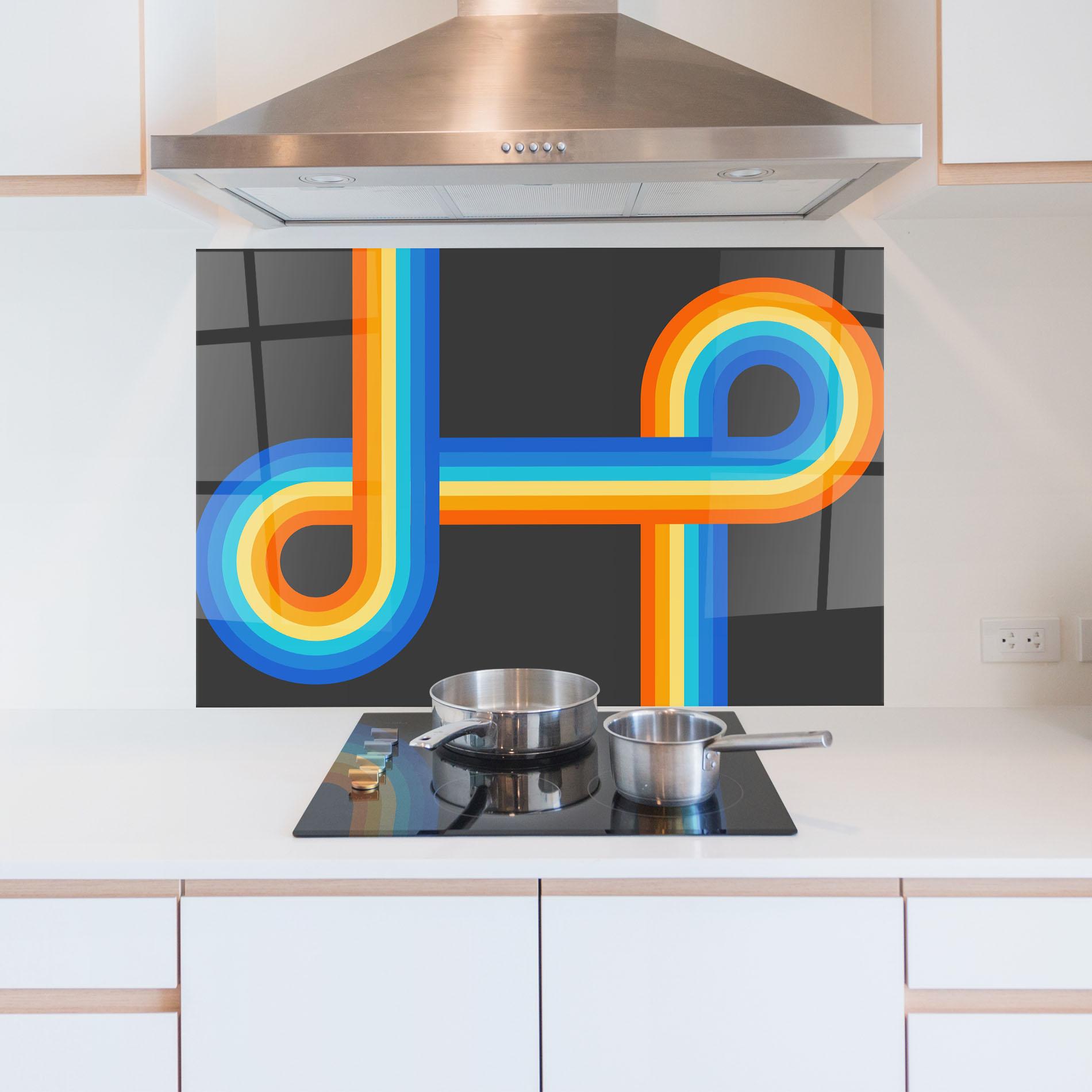 Küchenrückwand Glas Vintage Ranbow mockup 5