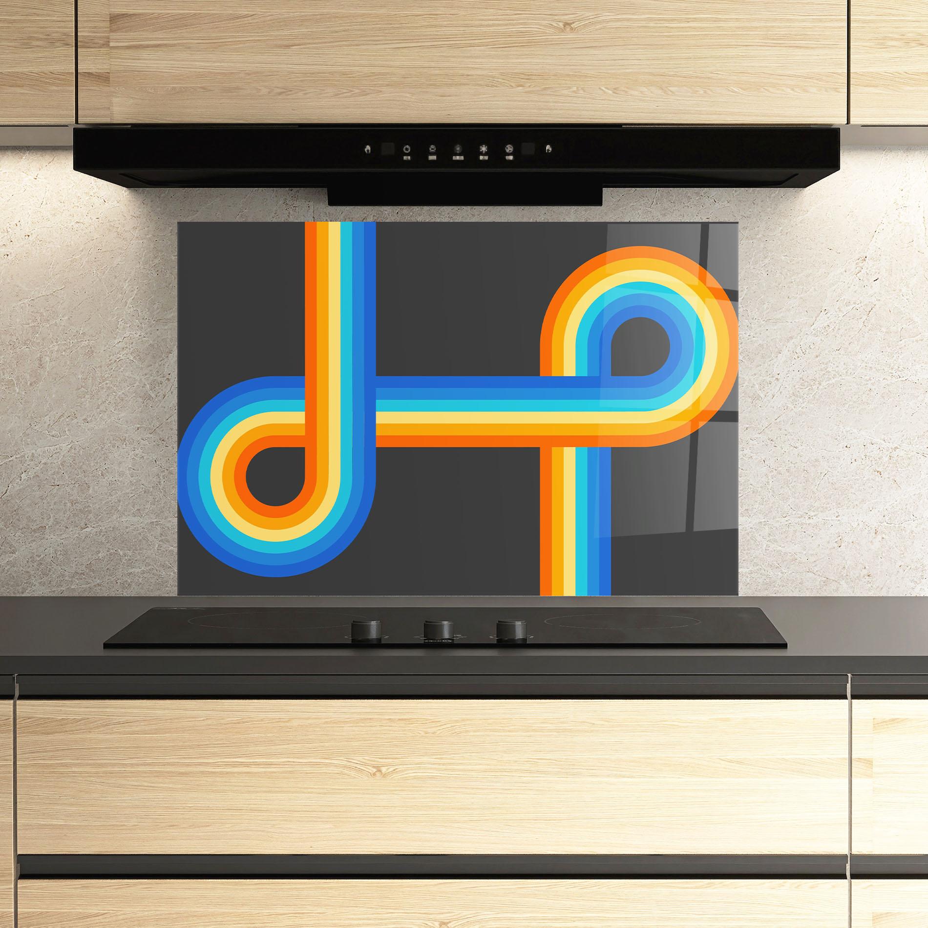 Küchenrückwand Glas Vintage Ranbow mockup 3