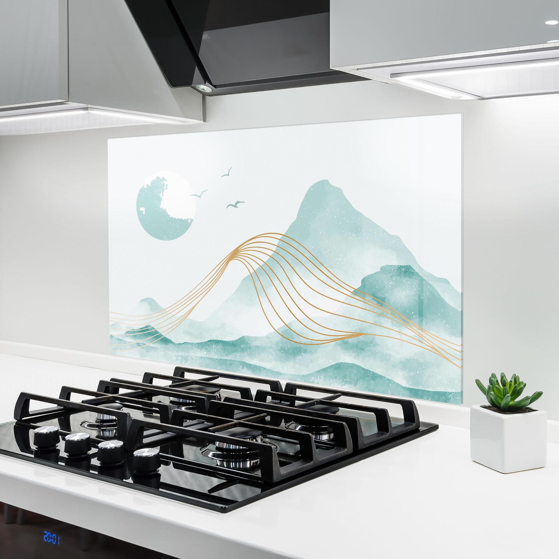 Küchenrückwand Glas Gold Line Mountain mockup 6