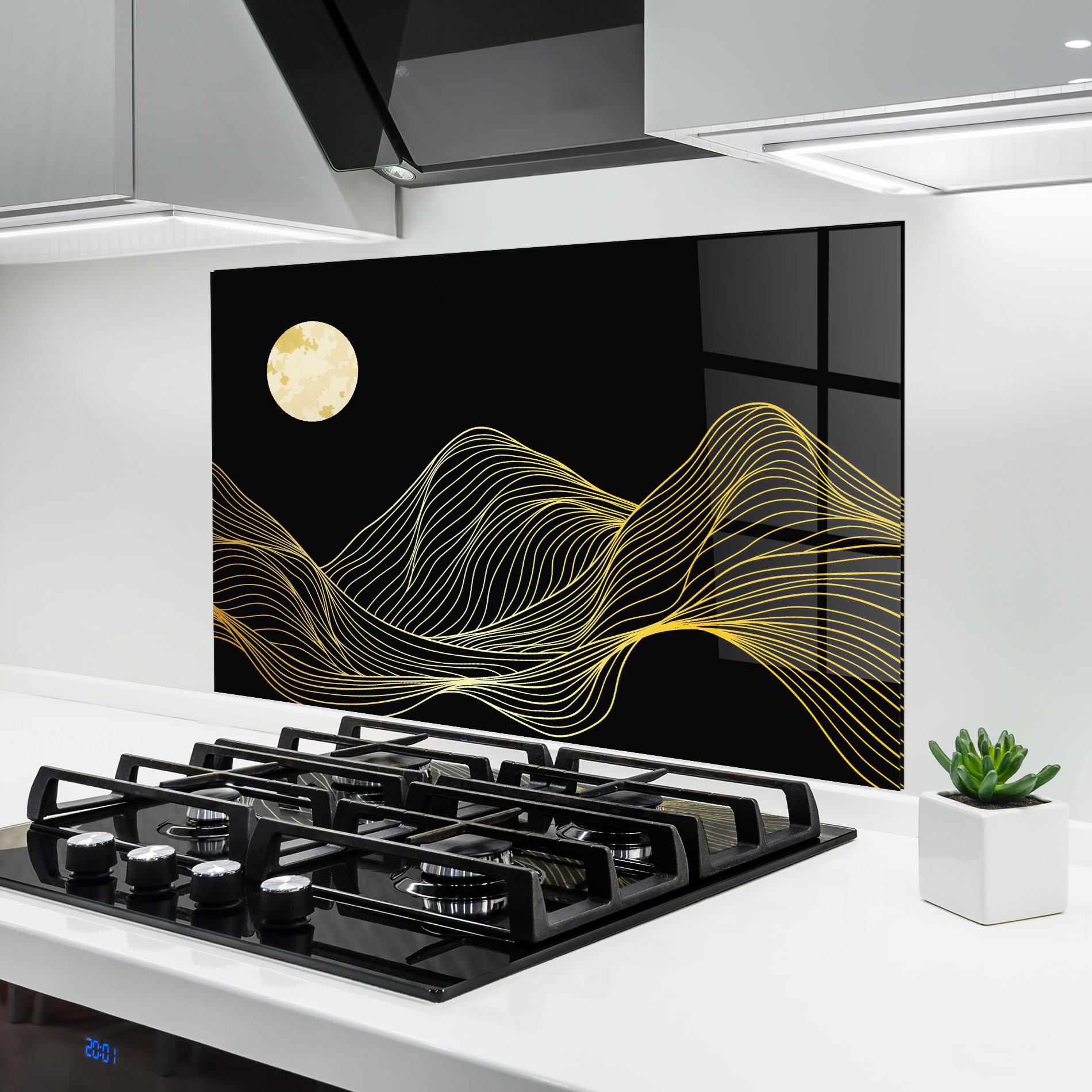 Küchenrückwand Glas Gold Moon mockup 6