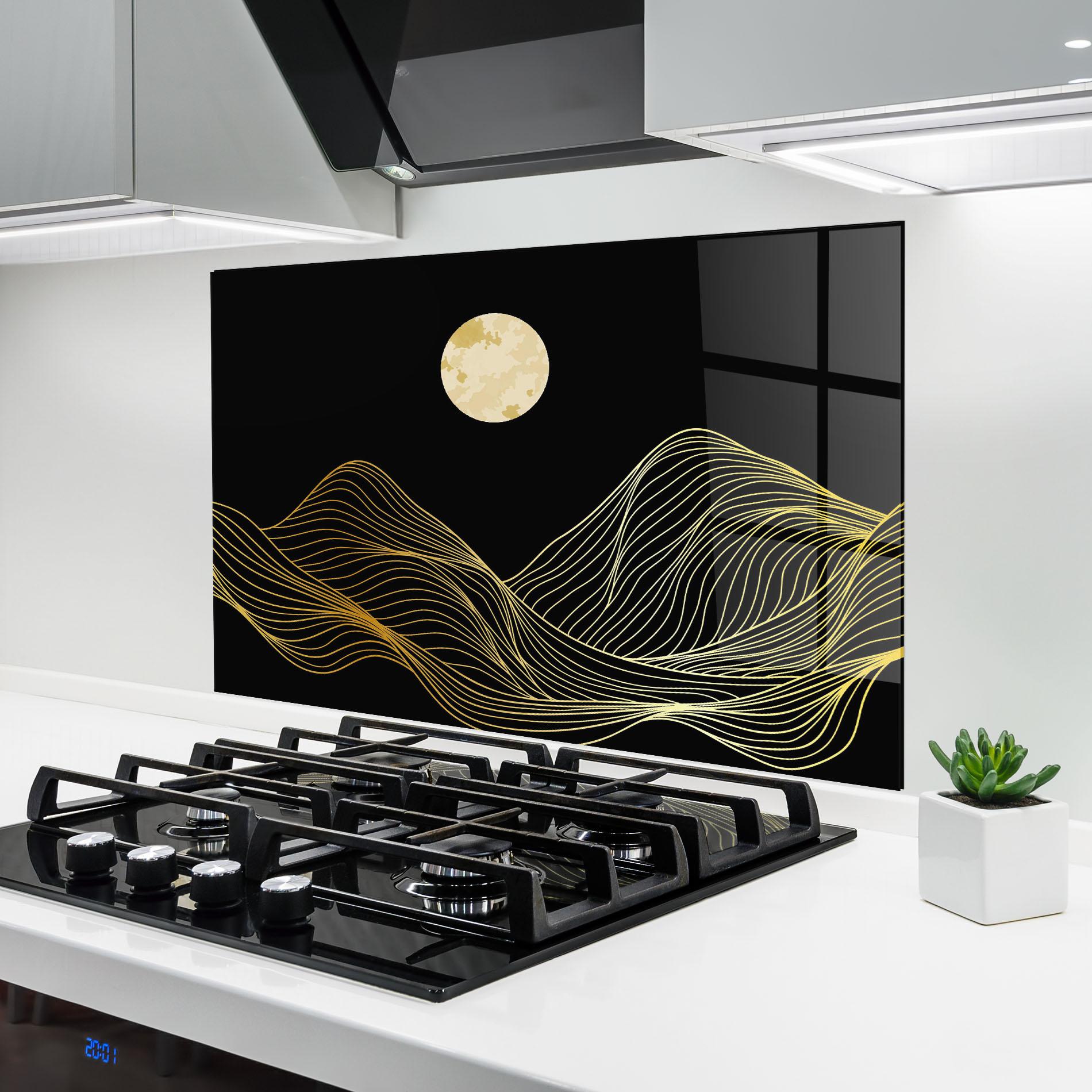 Küchenrückwand Glas Golden Moon mockup 6