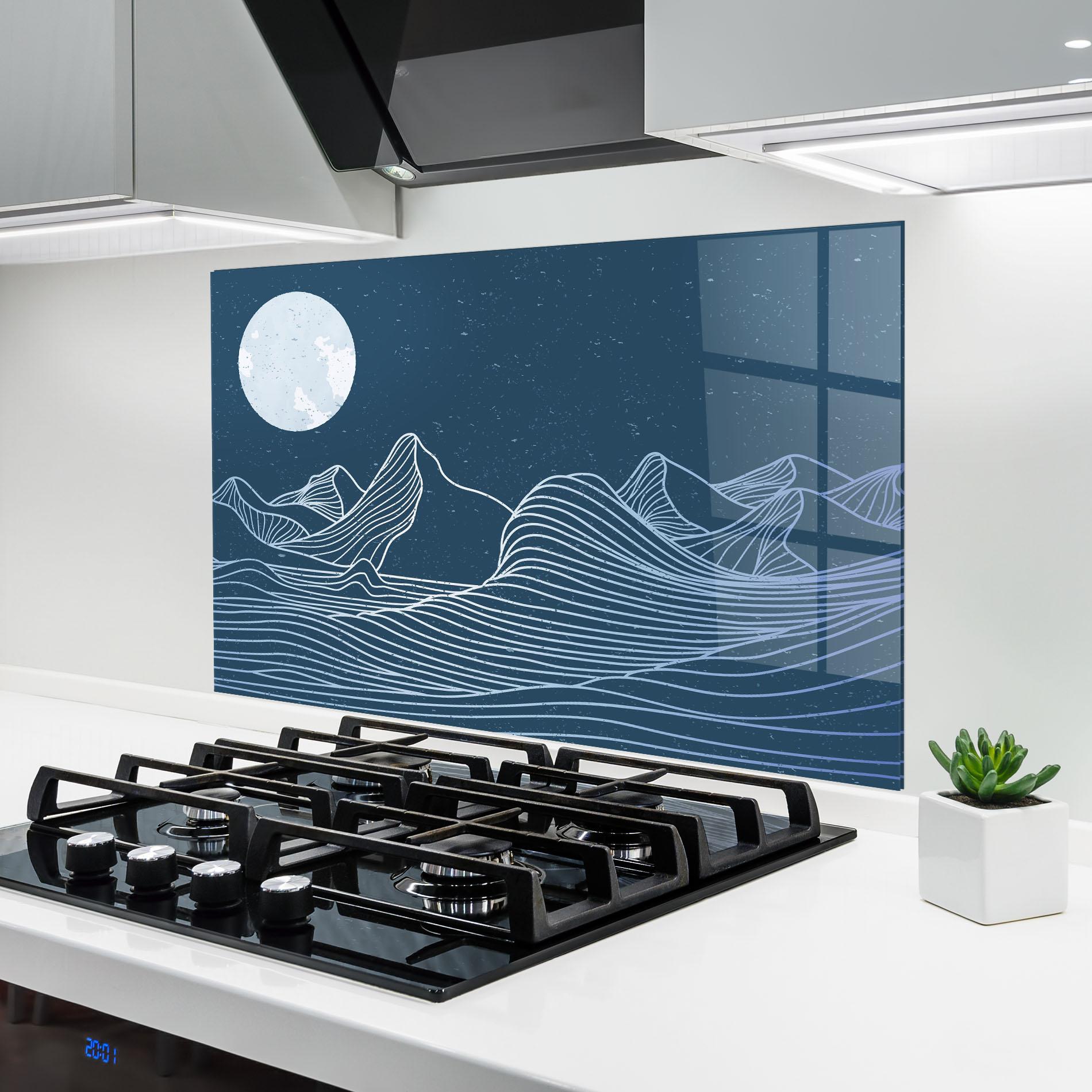 Küchenrückwand Glas Ocean Blue Wave mockup 6