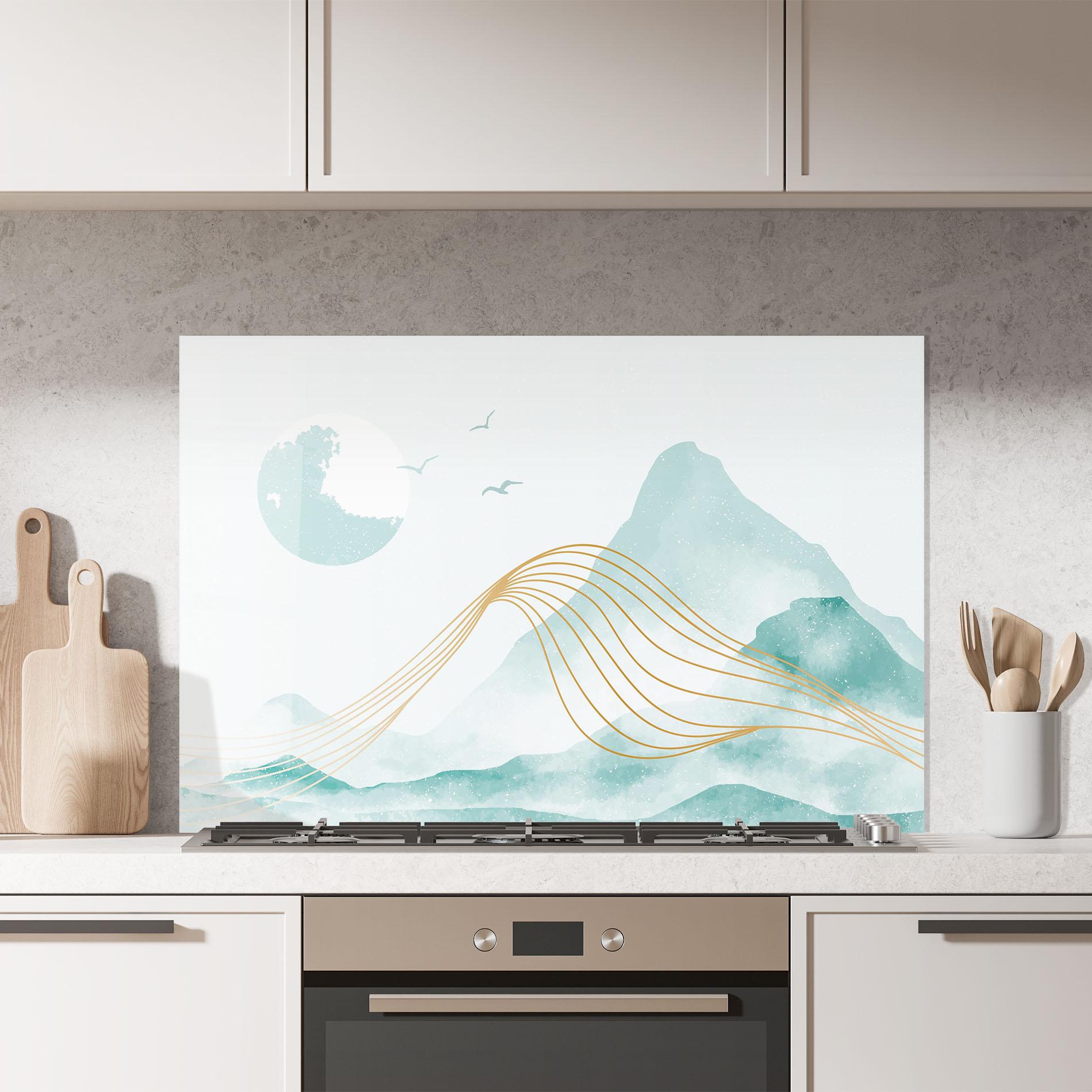 Küchenrückwand Glas Gold Line Mountain mockup 7