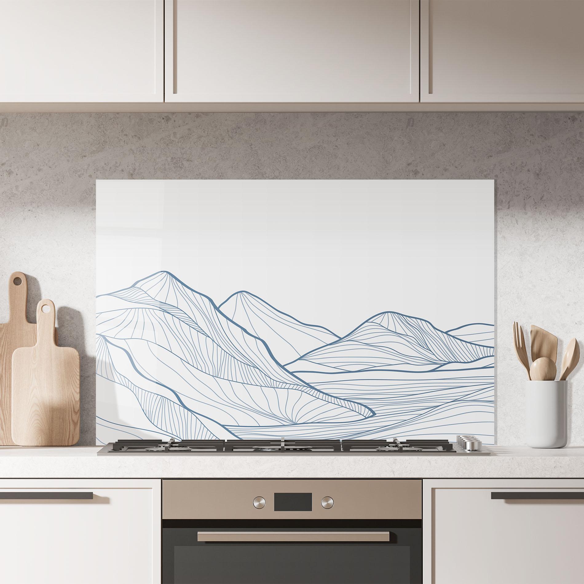 Küchenrückwand Glas Mountain Blue Line mockup 7