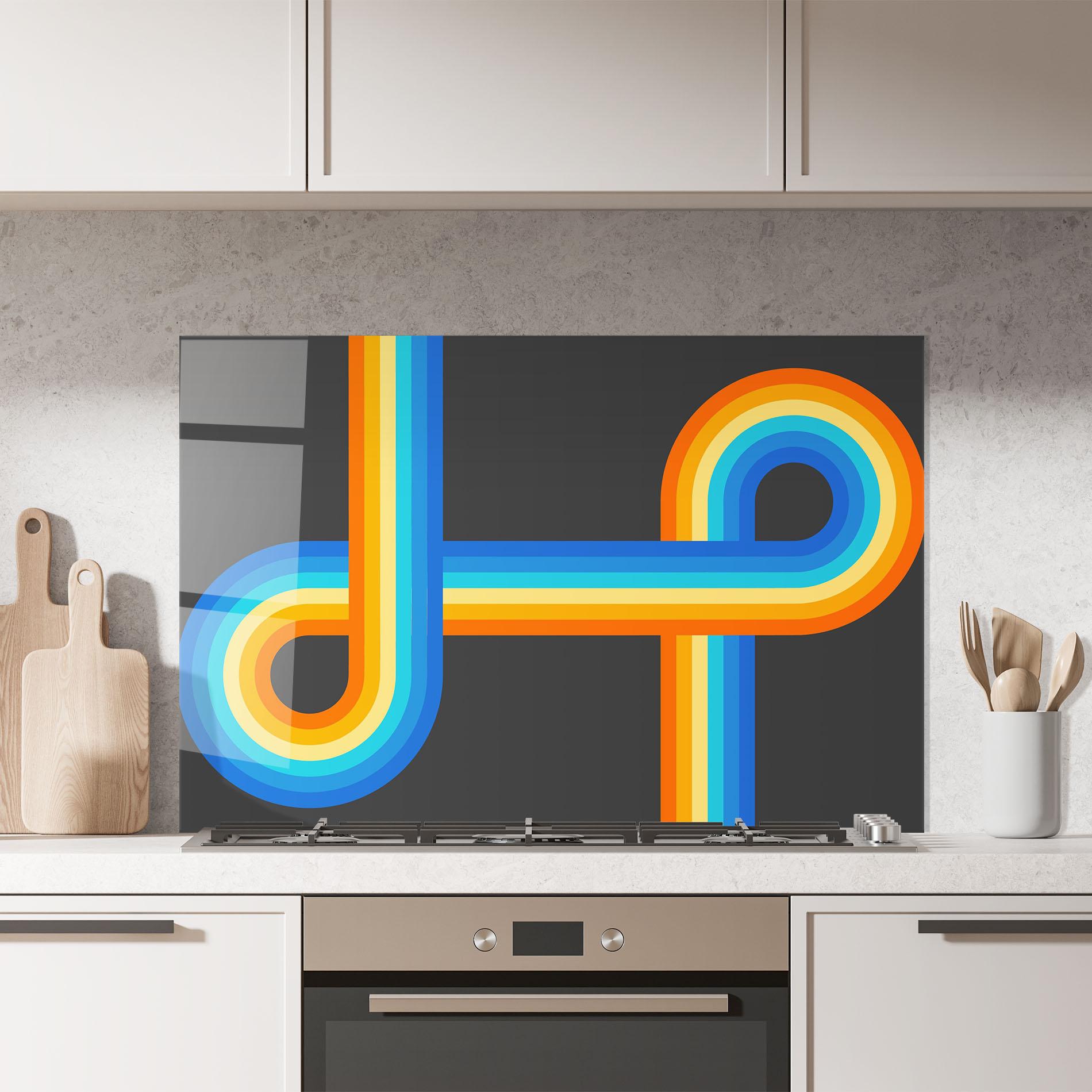 Küchenrückwand Glas Vintage Ranbow mockup 7