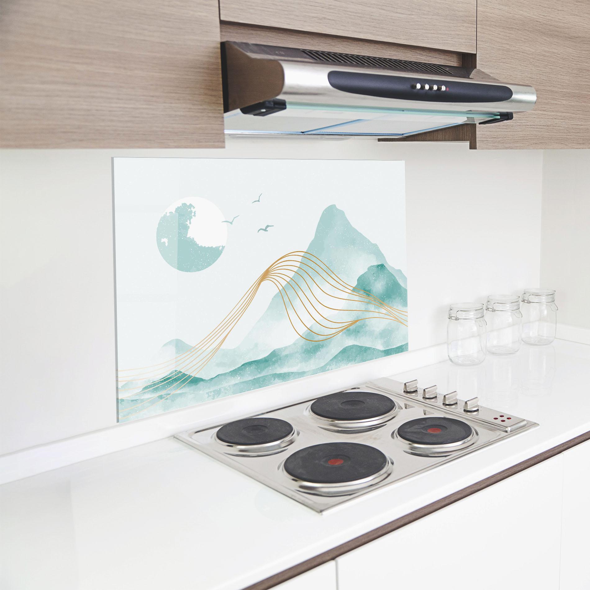 Küchenrückwand Glas Gold Line Mountain mockup 8