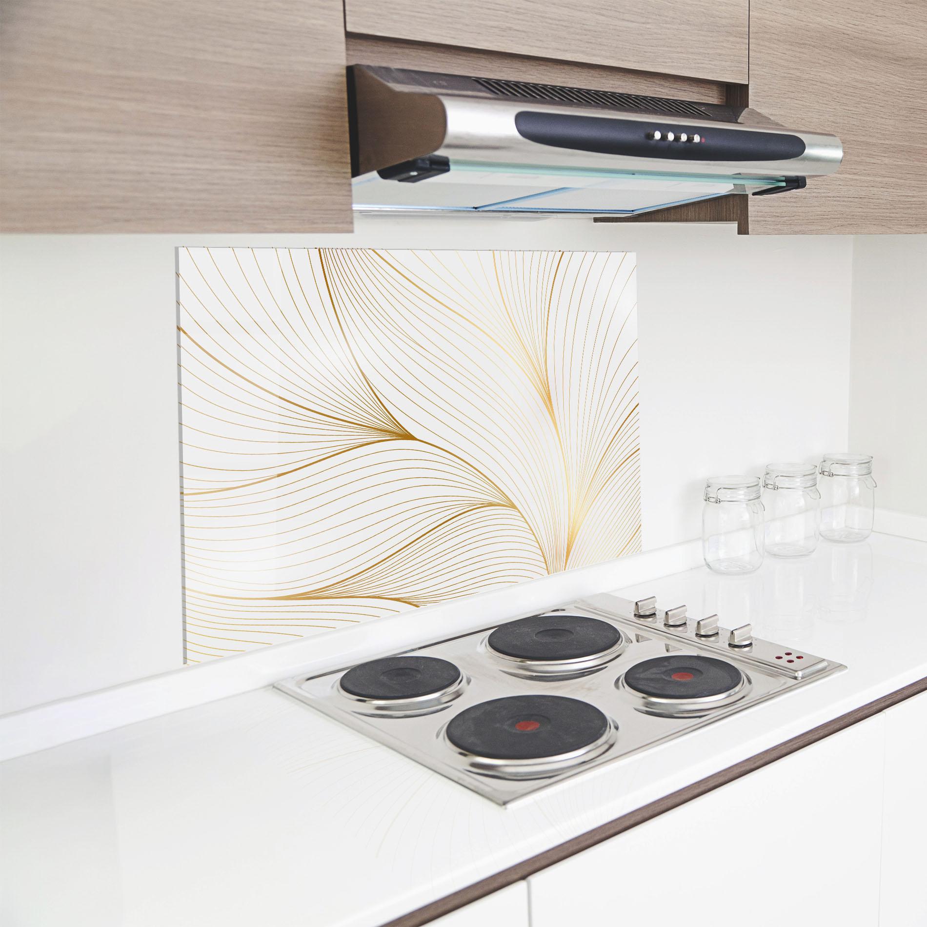 Küchenrückwand Glas Gold Wave mockup 8