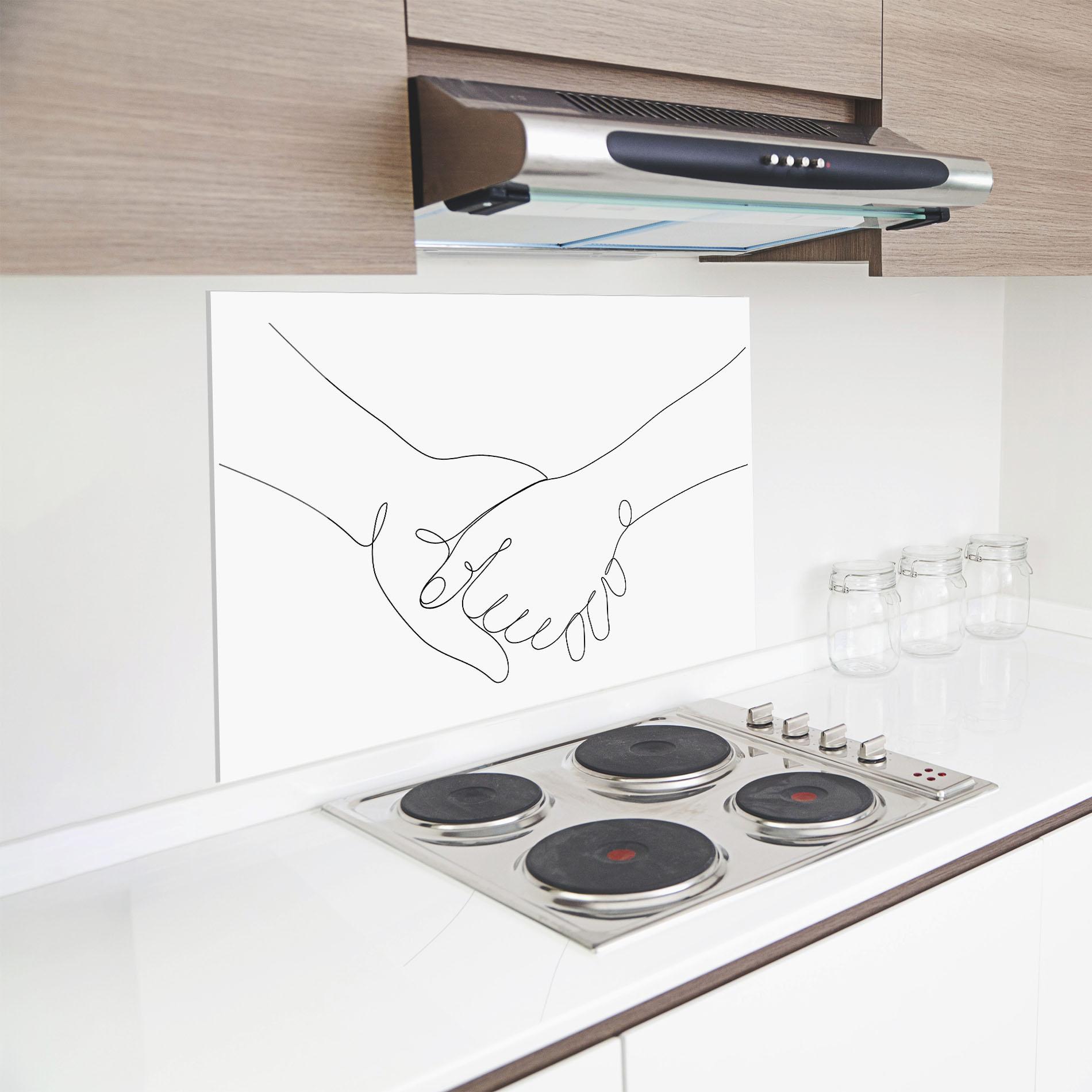 Küchenrückwand Glas Minimalistic Hands mockup 8