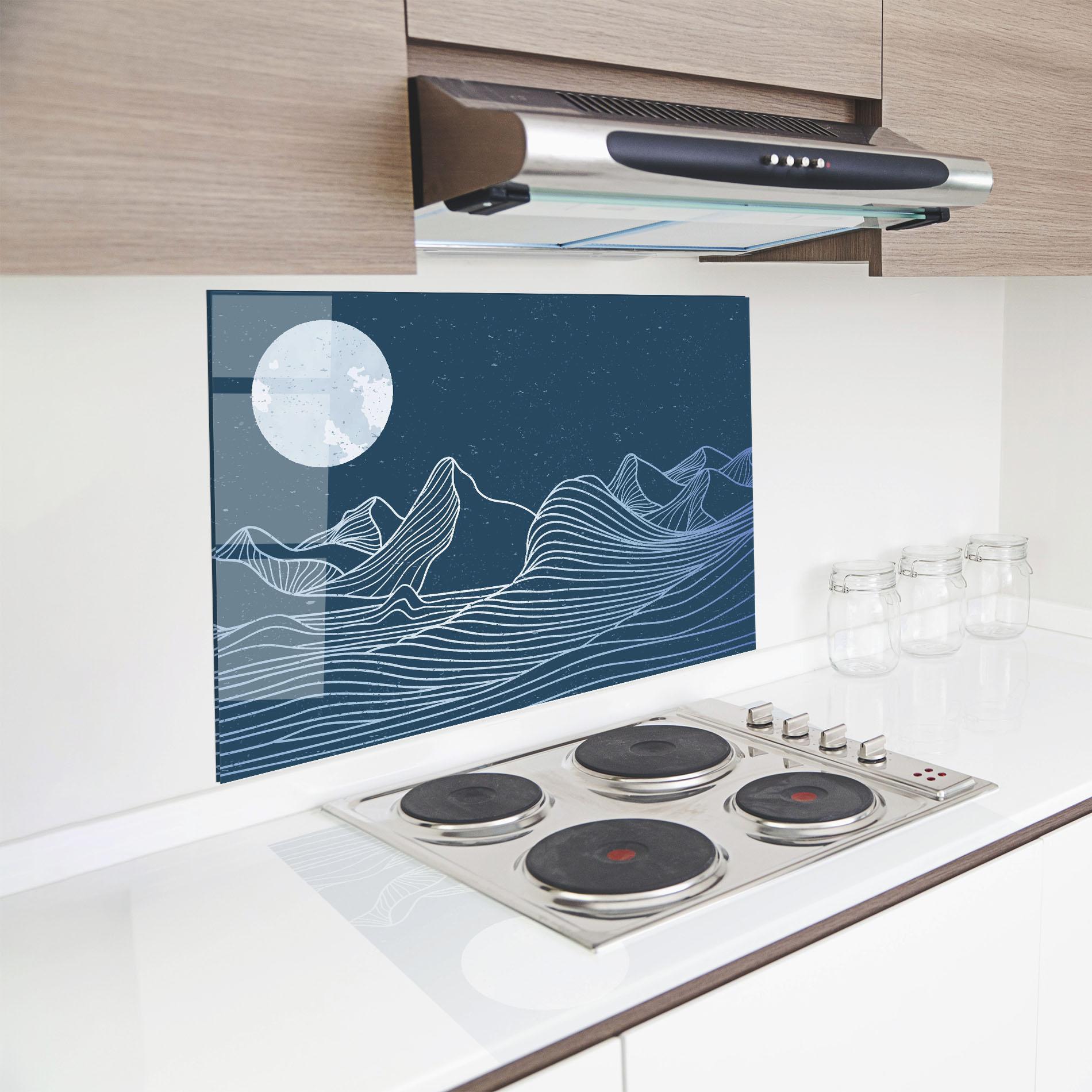 Küchenrückwand Glas Ocean Blue Wave mockup 8