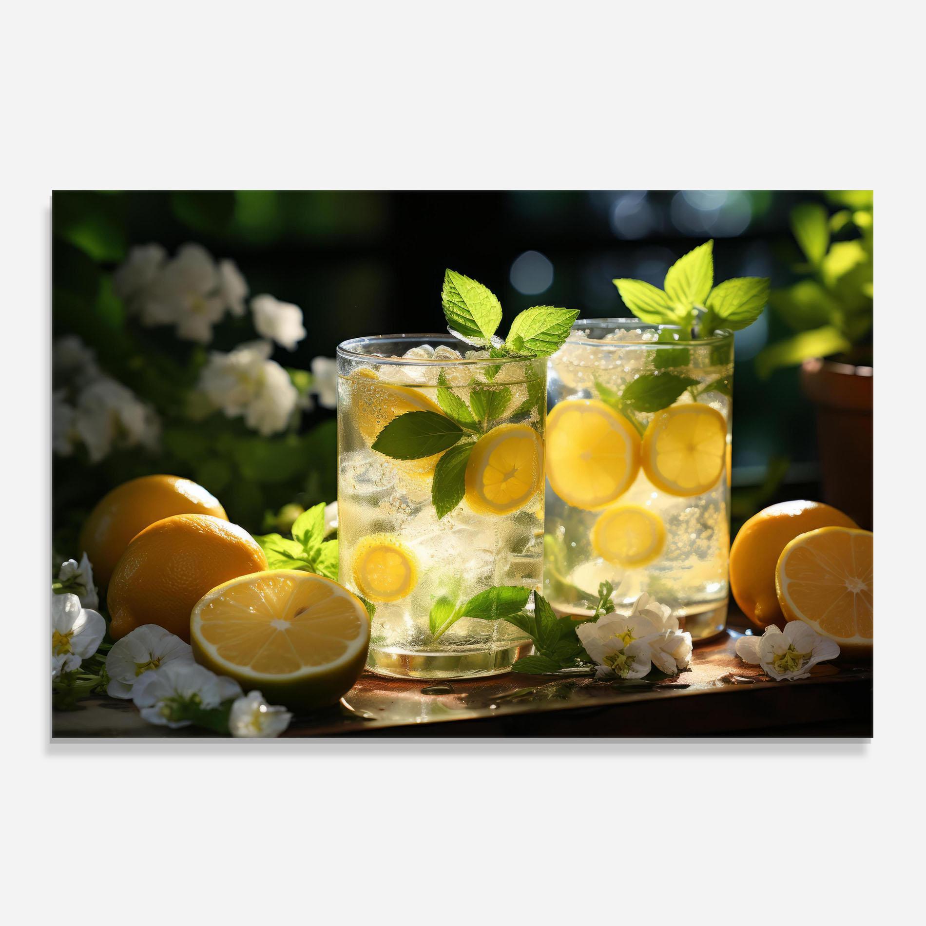 Küchenrückwand Glas White Flowers Lemonade mockup 0