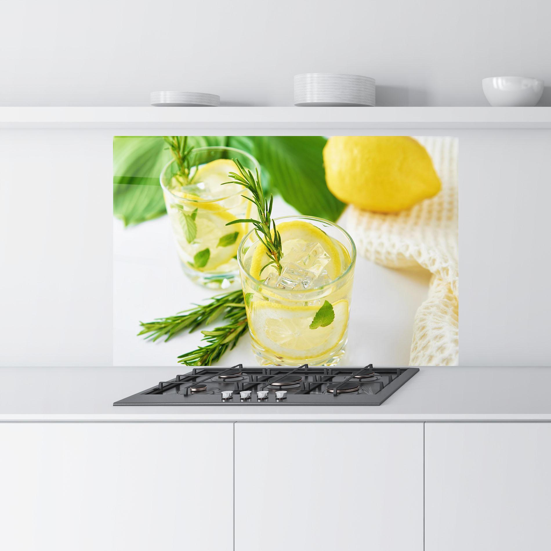Küchenrückwand Glas Lemon Rosemary Drink mockup 9