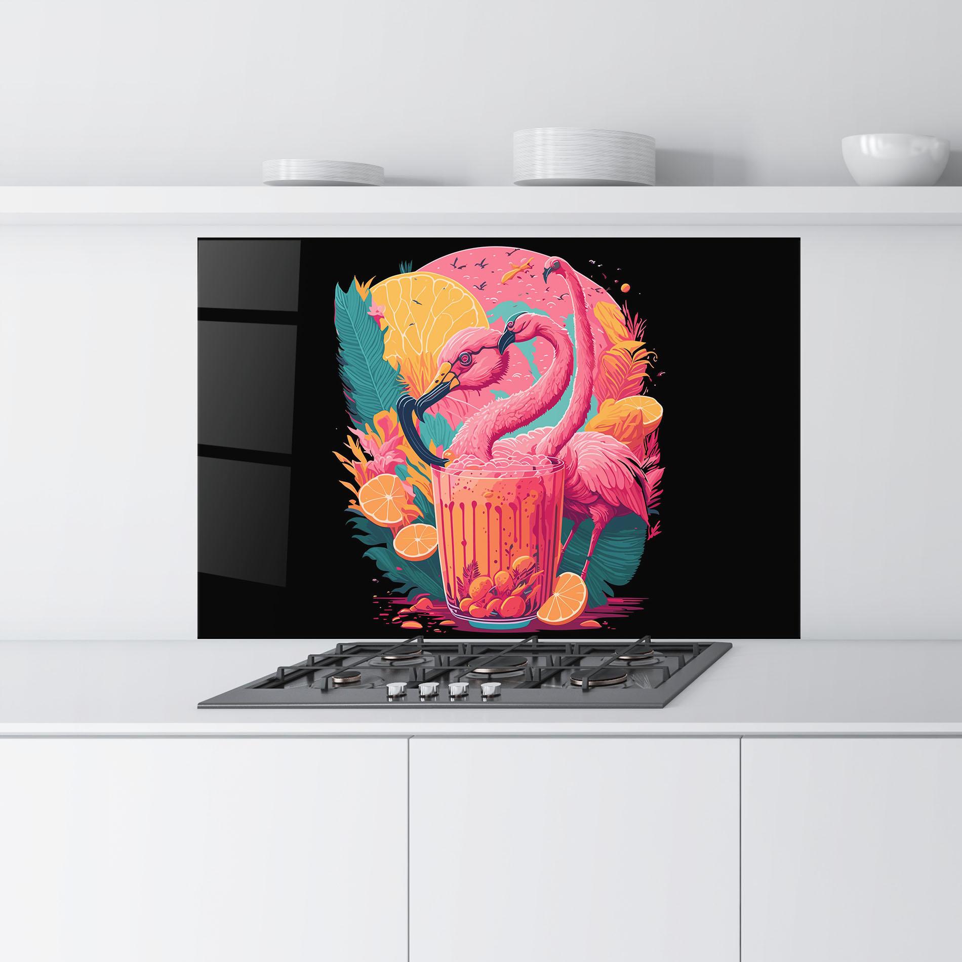 Küchenrückwand Glas Pink Bird Drink mockup 9