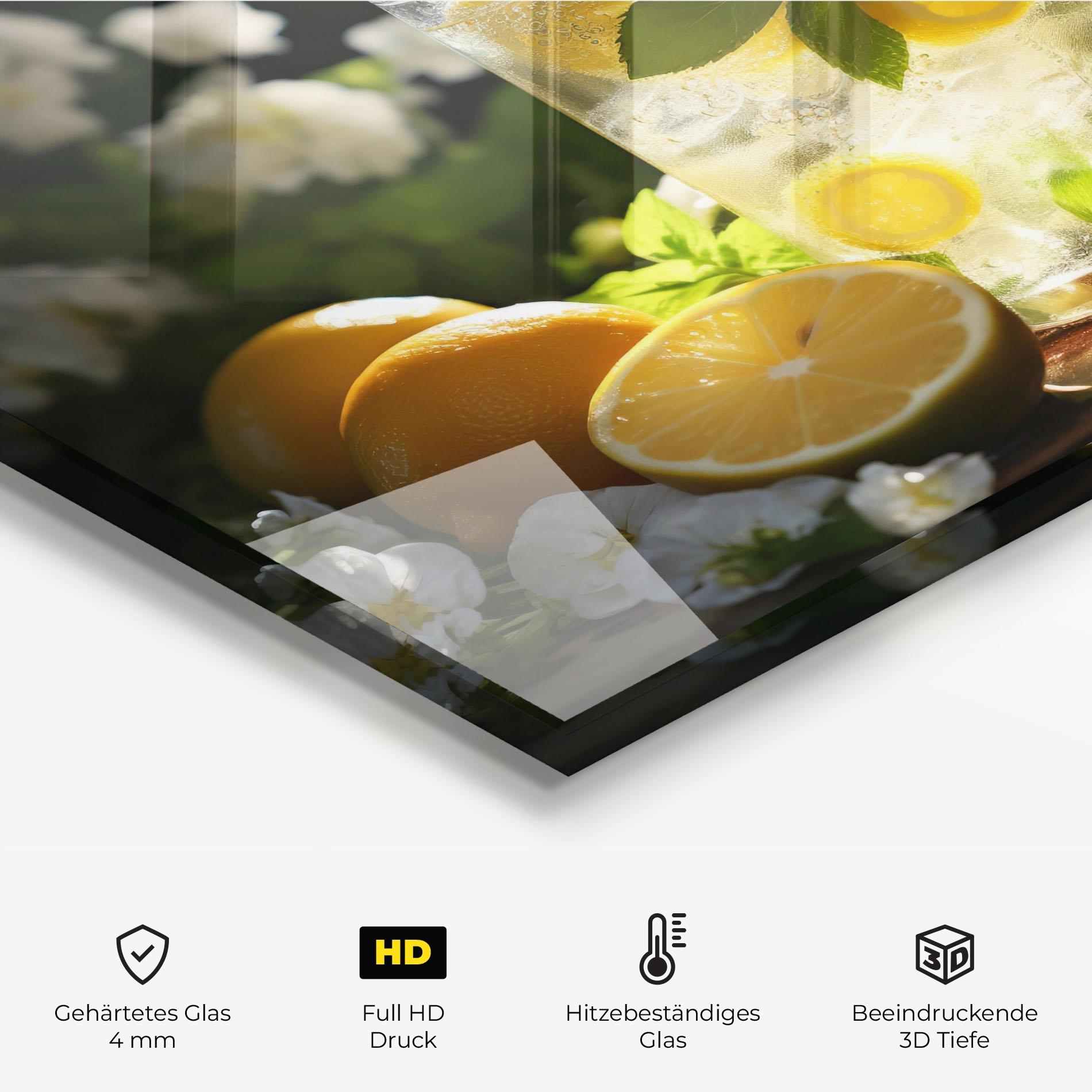 Küchenrückwand Glas White Flowers Lemonade mockup 2