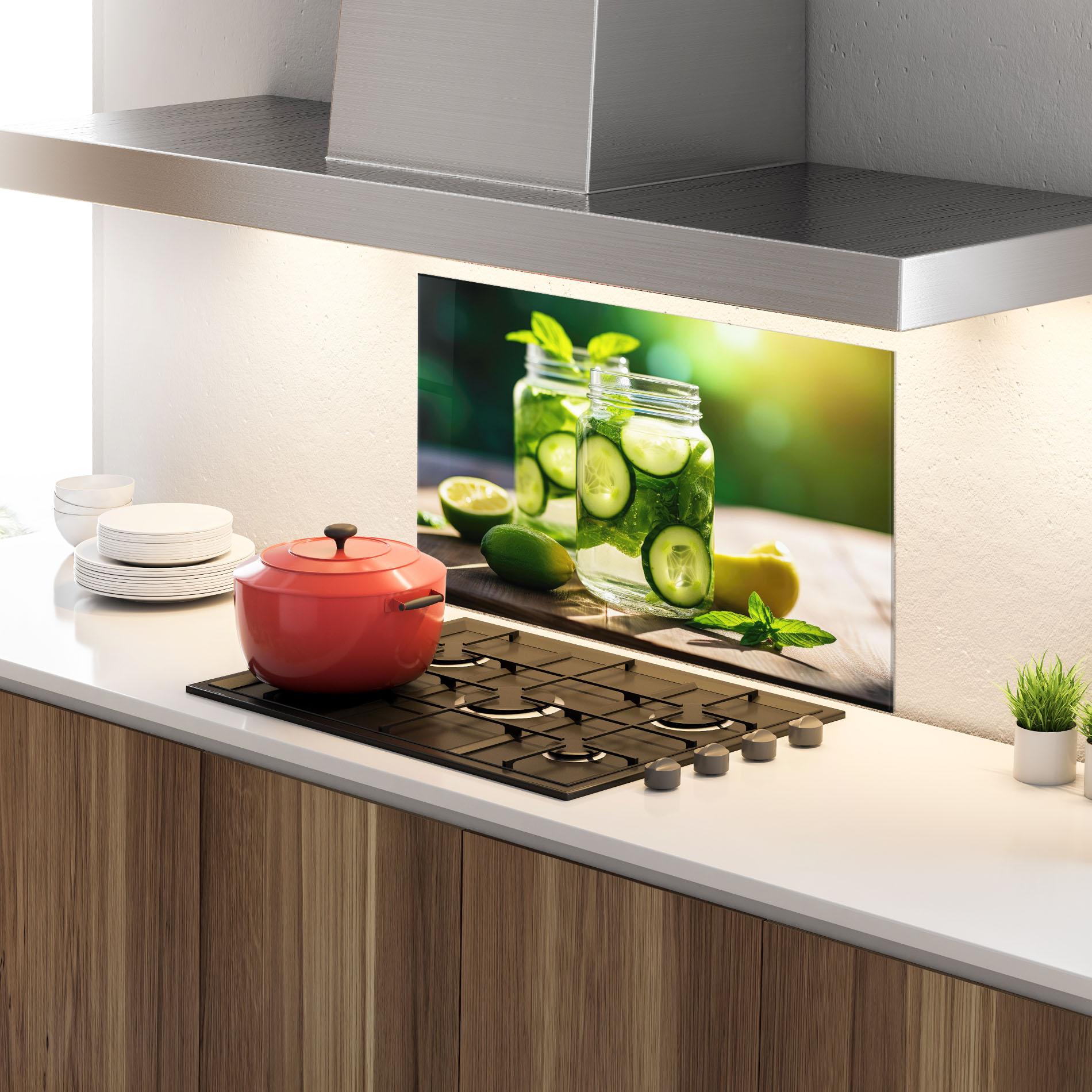 Küchenrückwand Glas Cold Drink Cucumber mockup 4