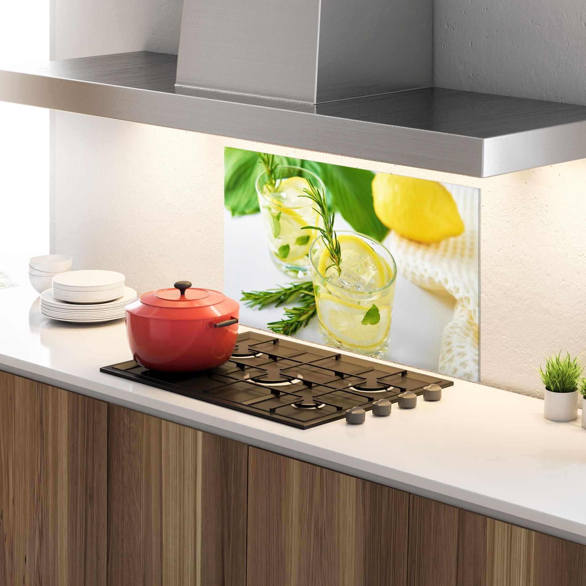 Küchenrückwand Glas Lemon Rosemary Drink mockup 4