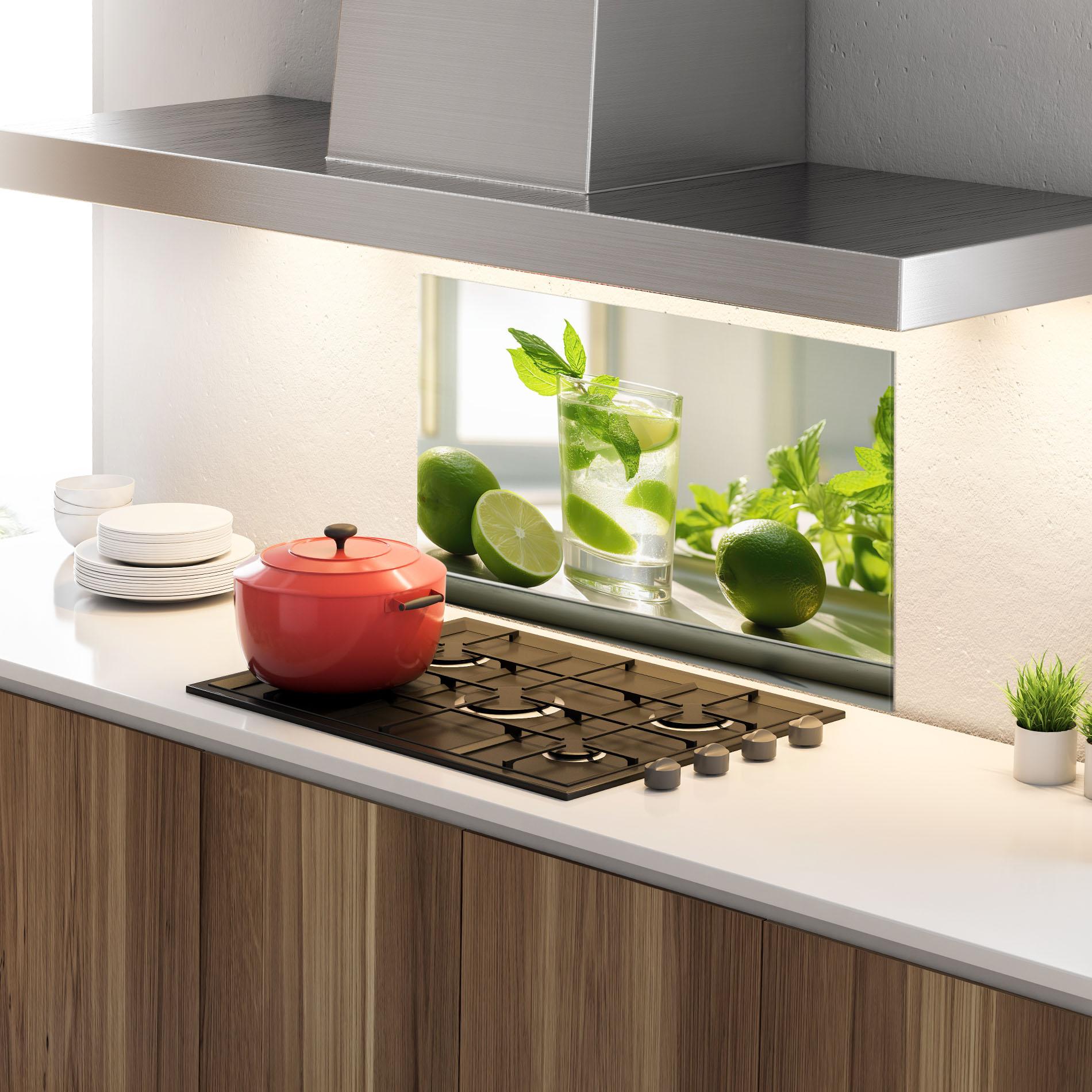 Küchenrückwand Glas Mint Lime Glass mockup 4