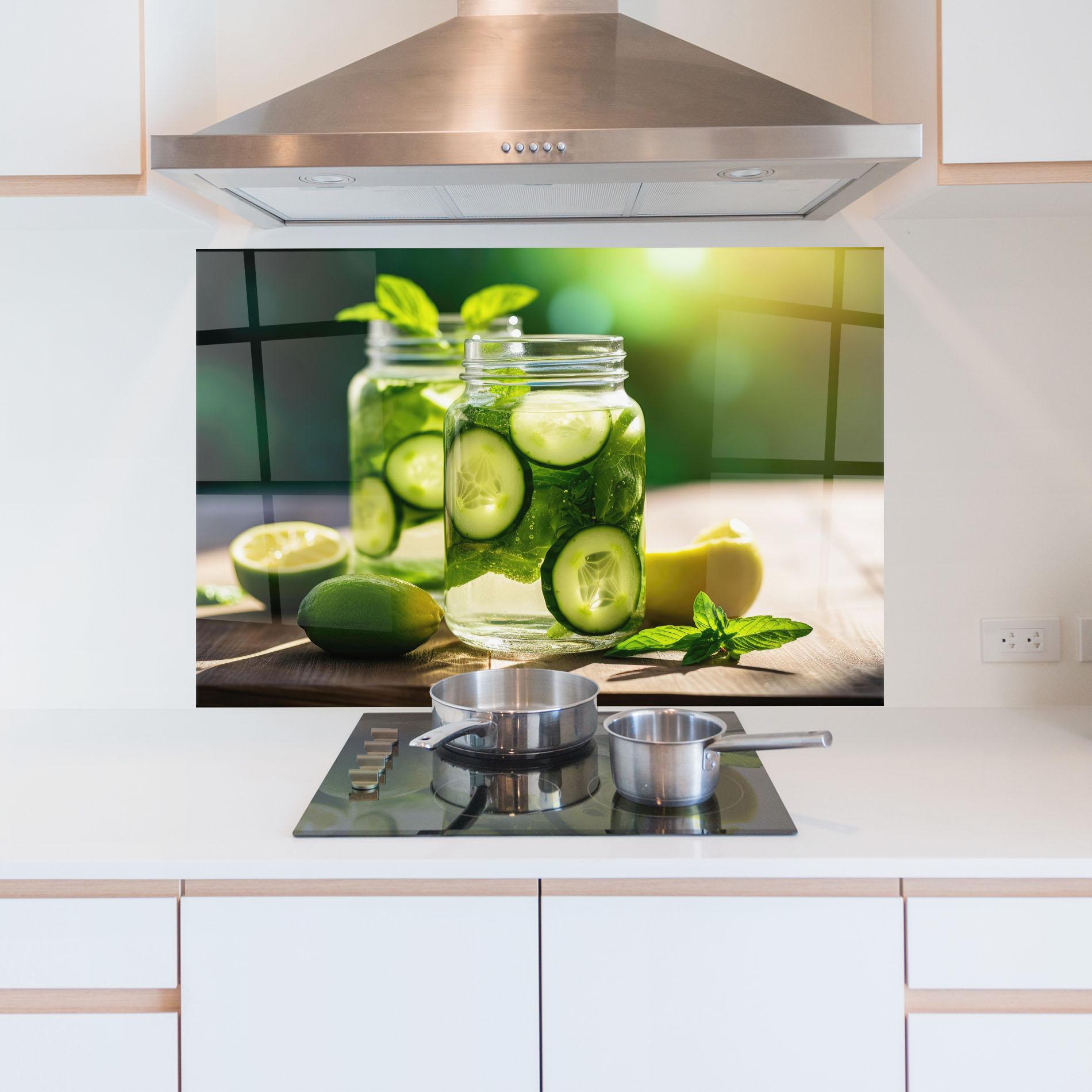 Küchenrückwand Glas Cold Drink Cucumber mockup 5