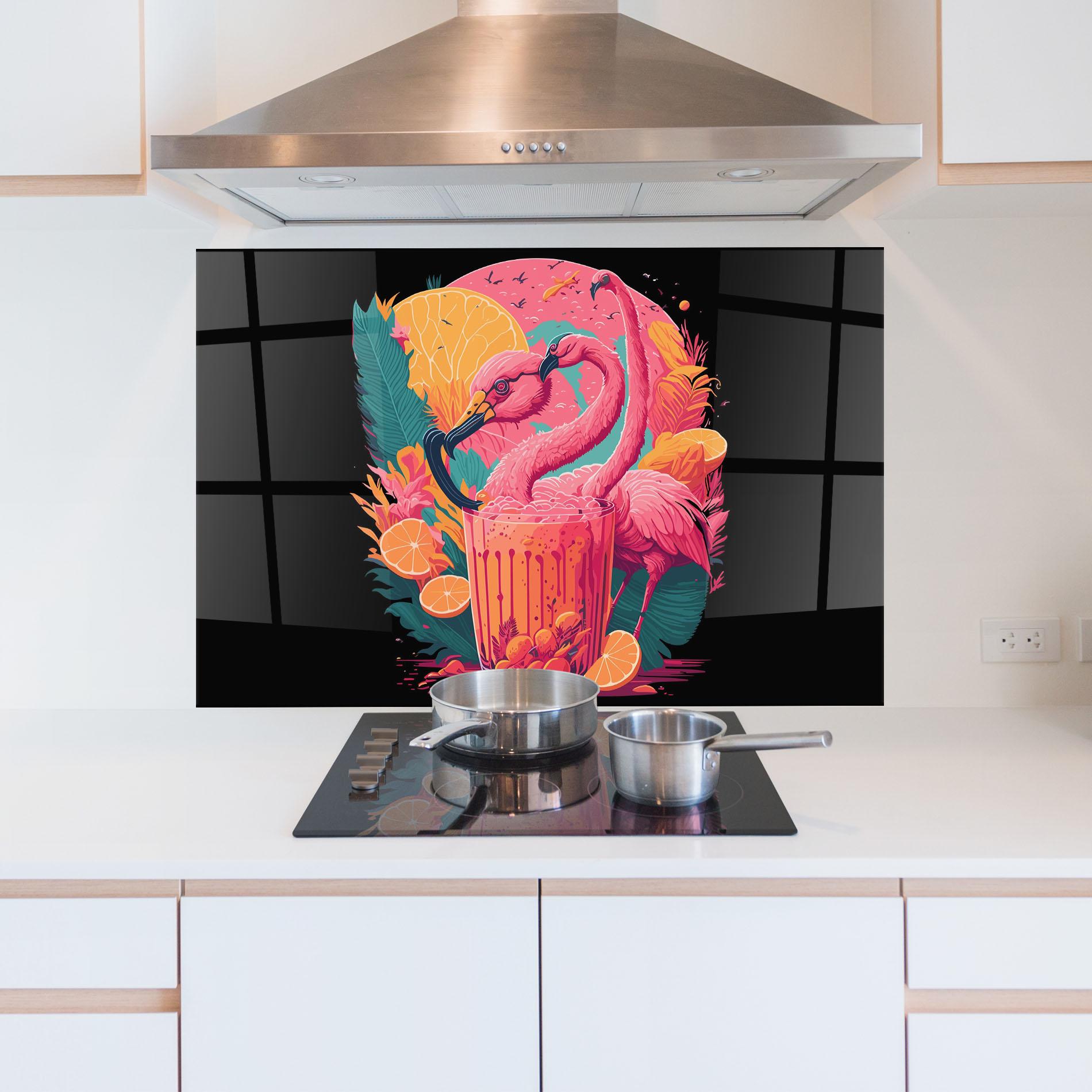 Küchenrückwand Glas Pink Bird Drink mockup 5