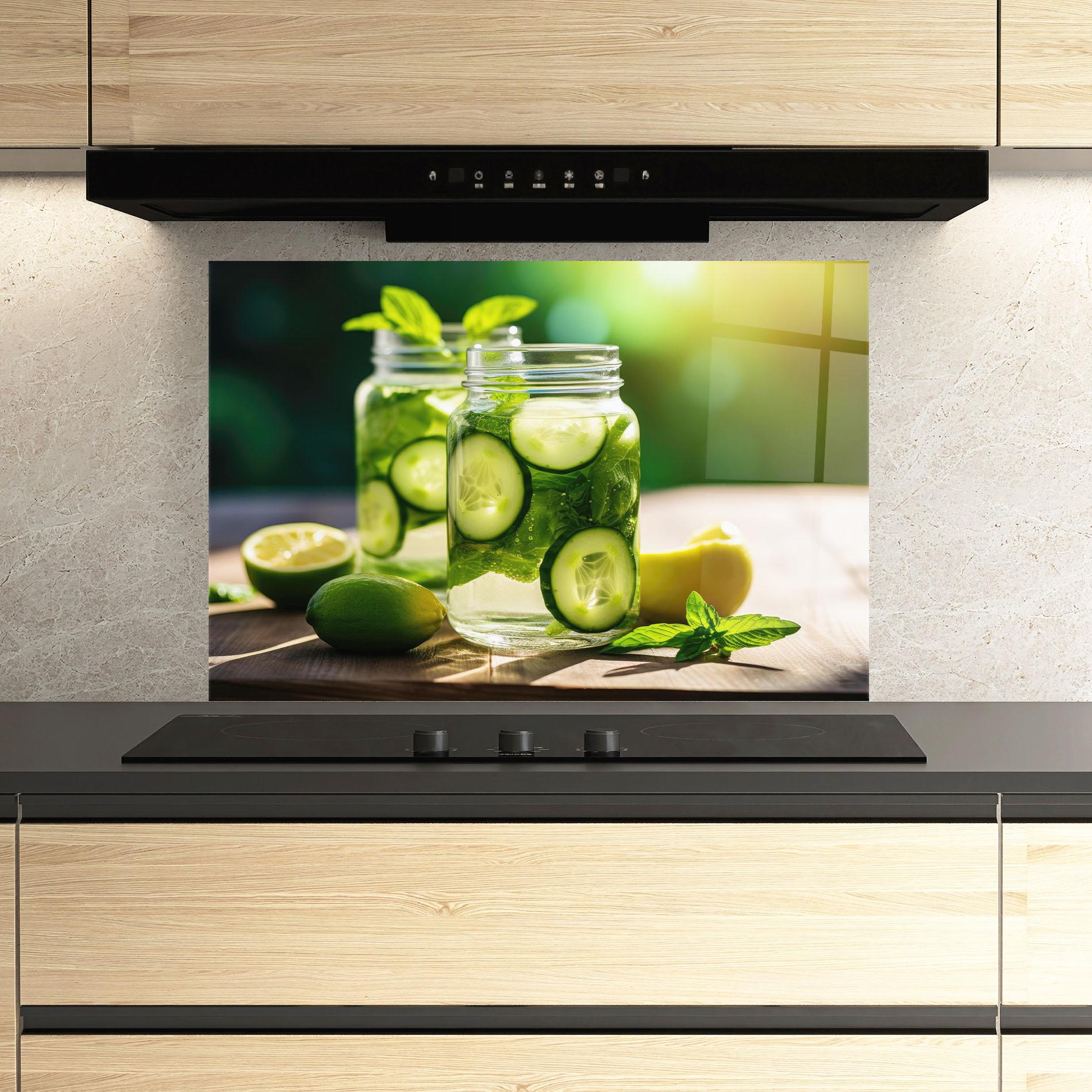 Küchenrückwand Glas Cold Drink Cucumber mockup 3
