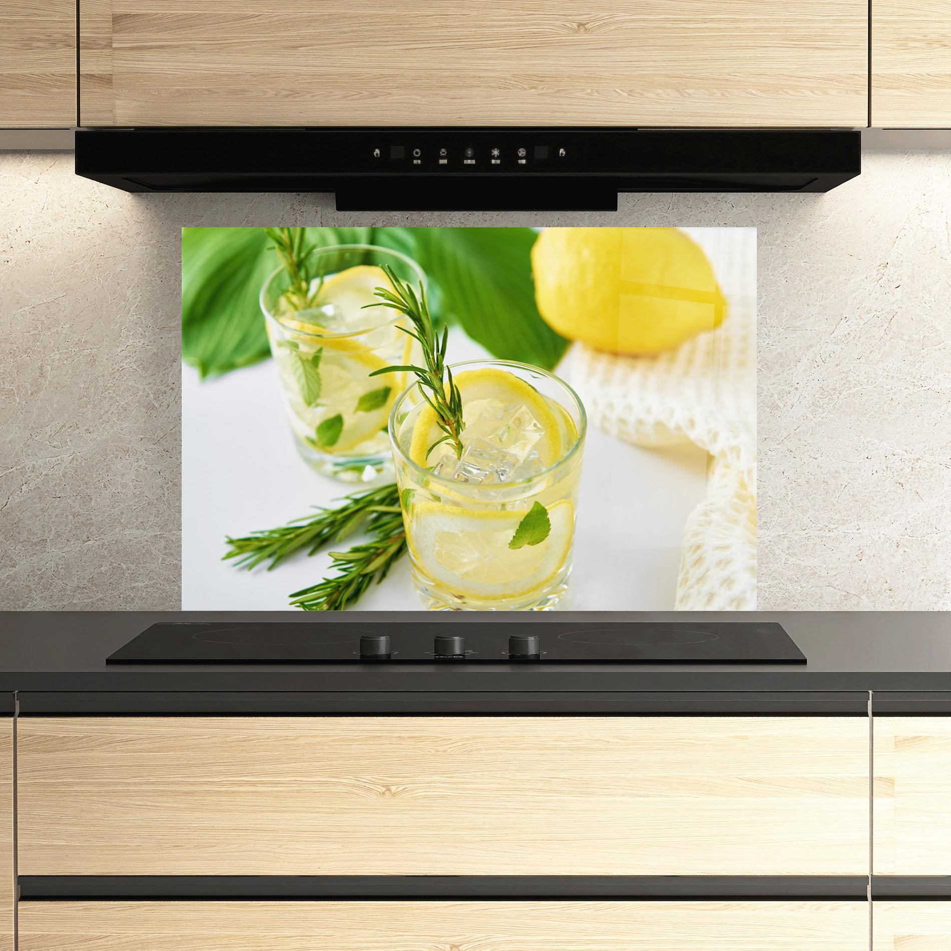 Küchenrückwand Glas Lemon Rosemary Drink mockup 3