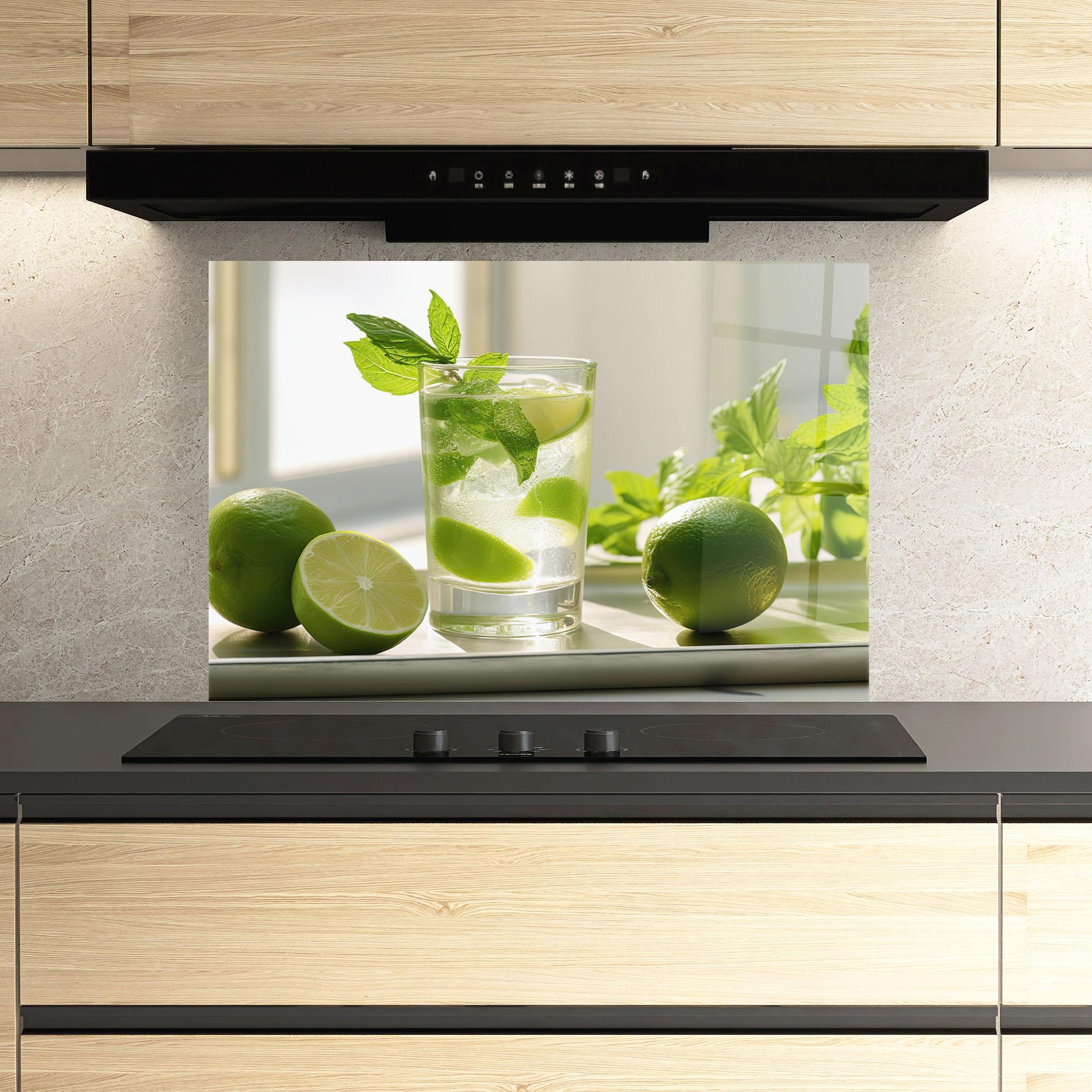 Küchenrückwand Glas Mint Lime Glass mockup 3