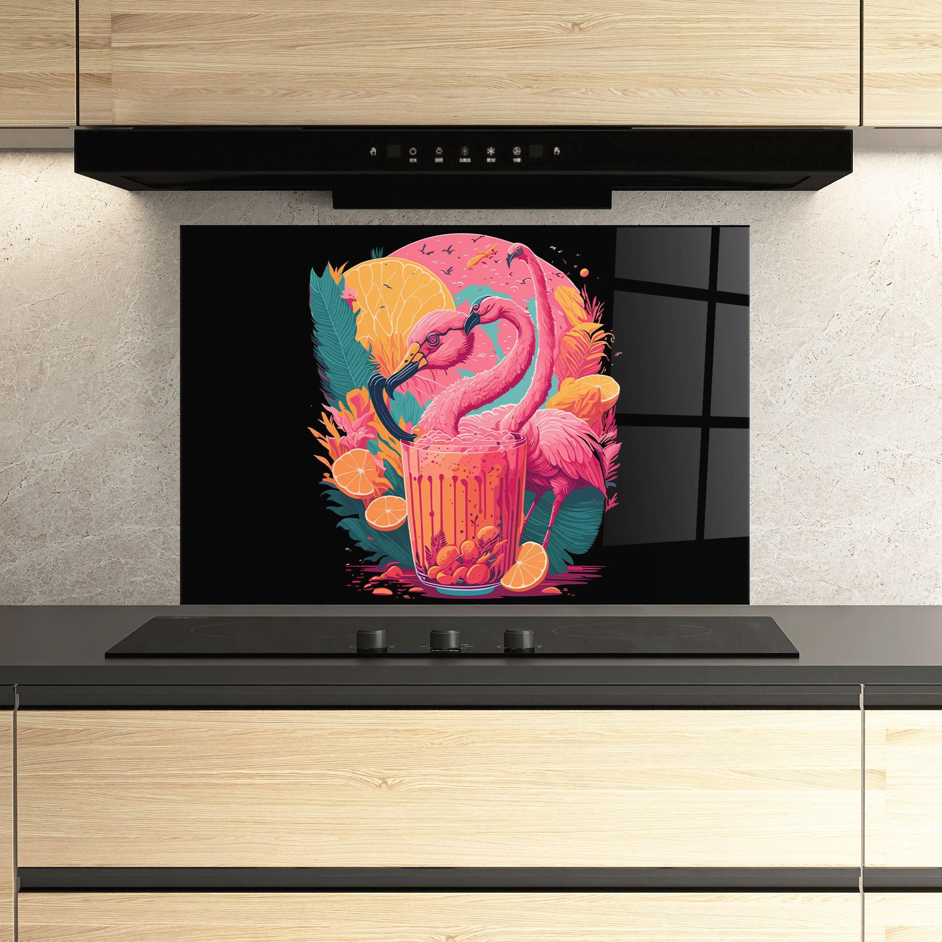 Küchenrückwand Glas Pink Bird Drink mockup 3