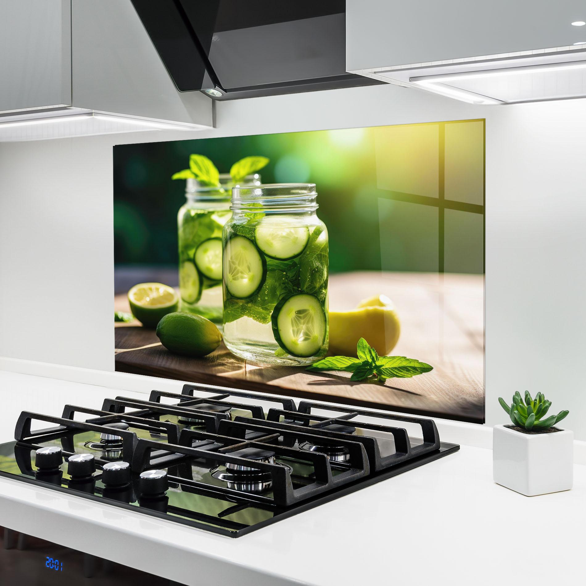 Küchenrückwand Glas Cold Drink Cucumber mockup 6