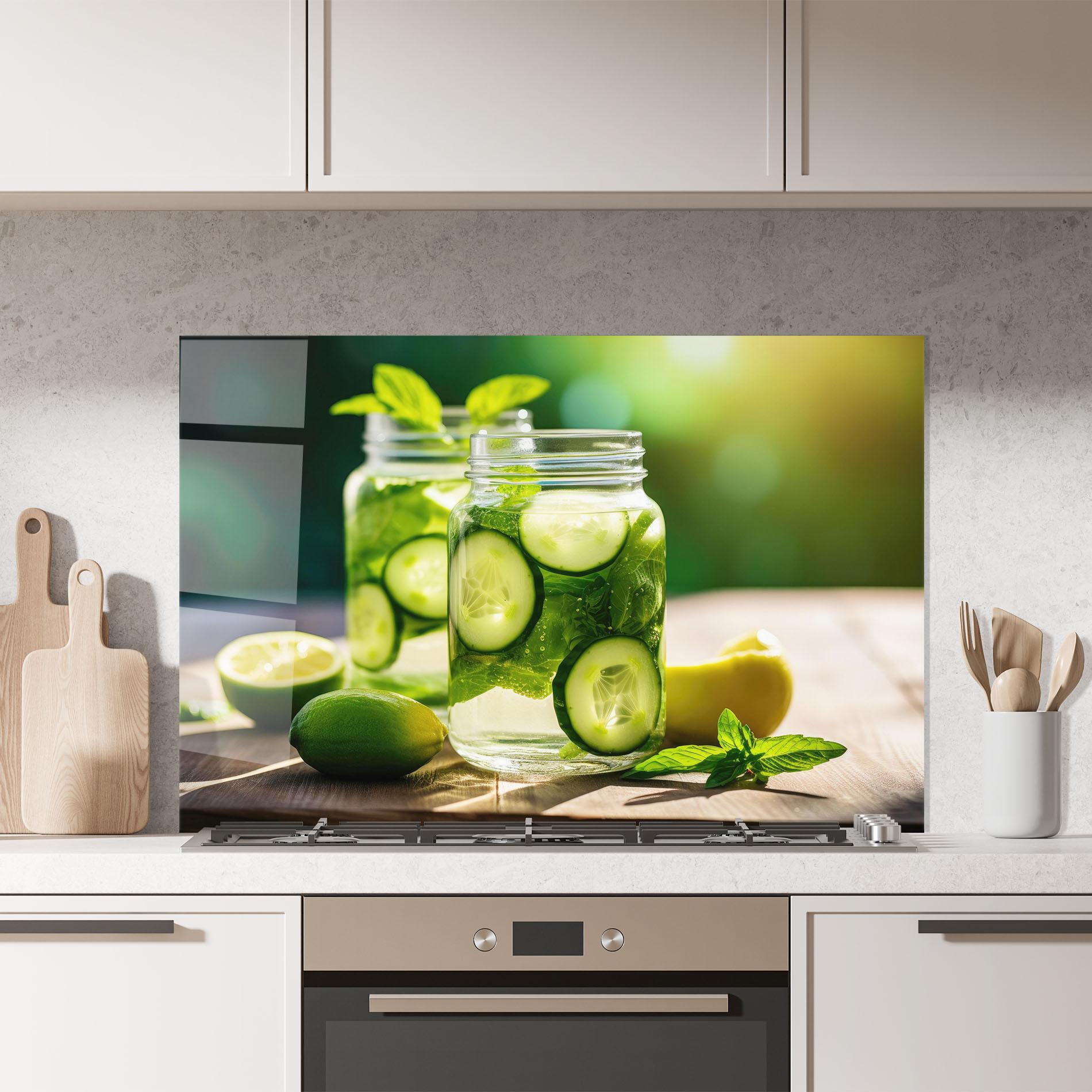 Küchenrückwand Glas Cold Drink Cucumber mockup 7