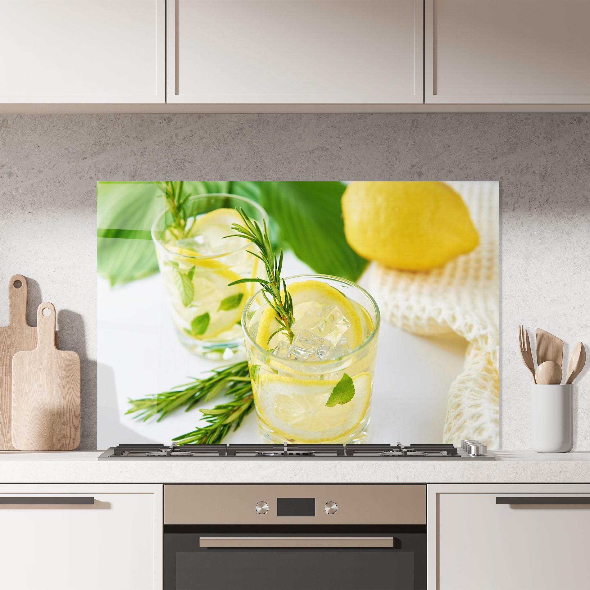 Küchenrückwand Glas Lemon Rosemary Drink mockup 7