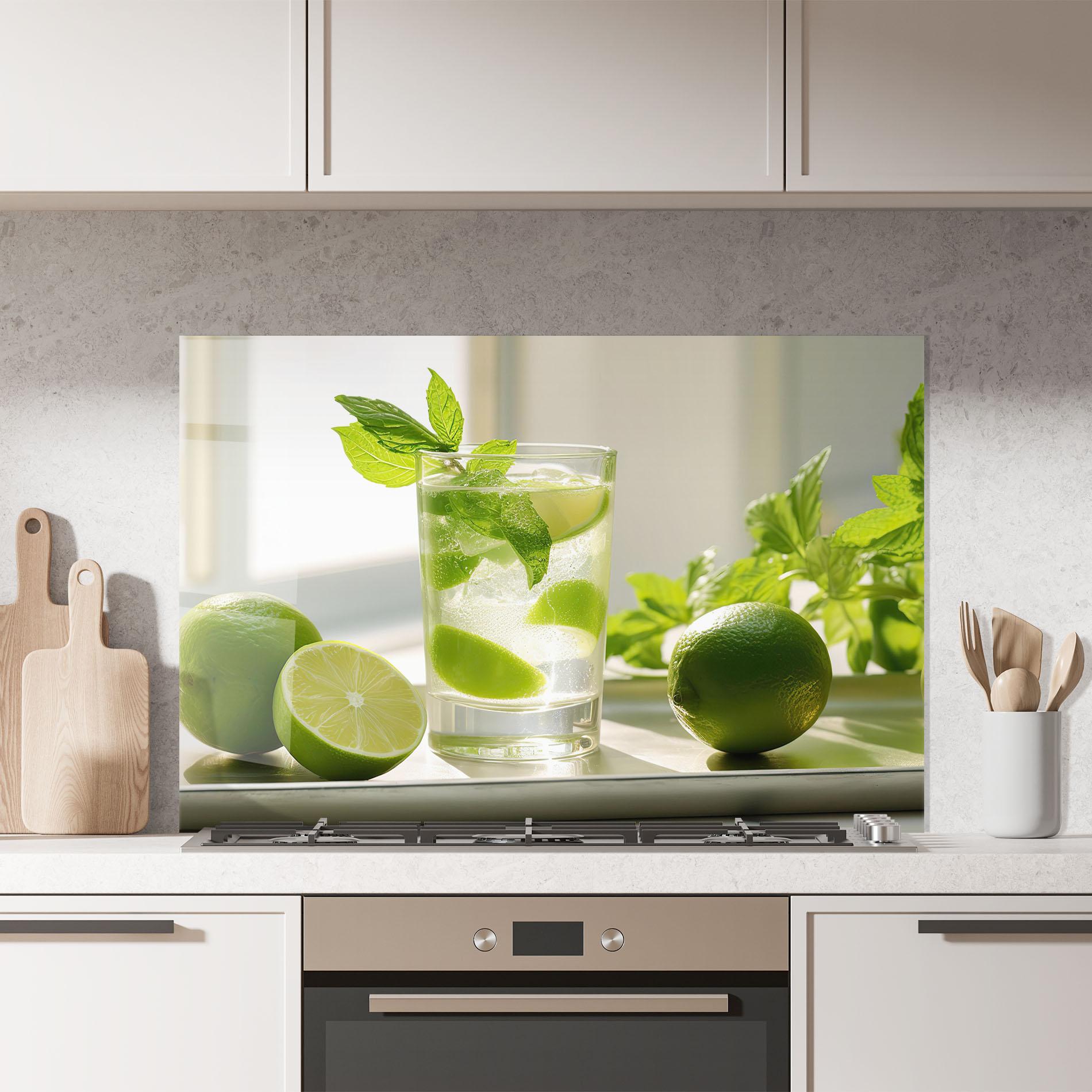 Küchenrückwand Glas Mint Lime Glass mockup 7