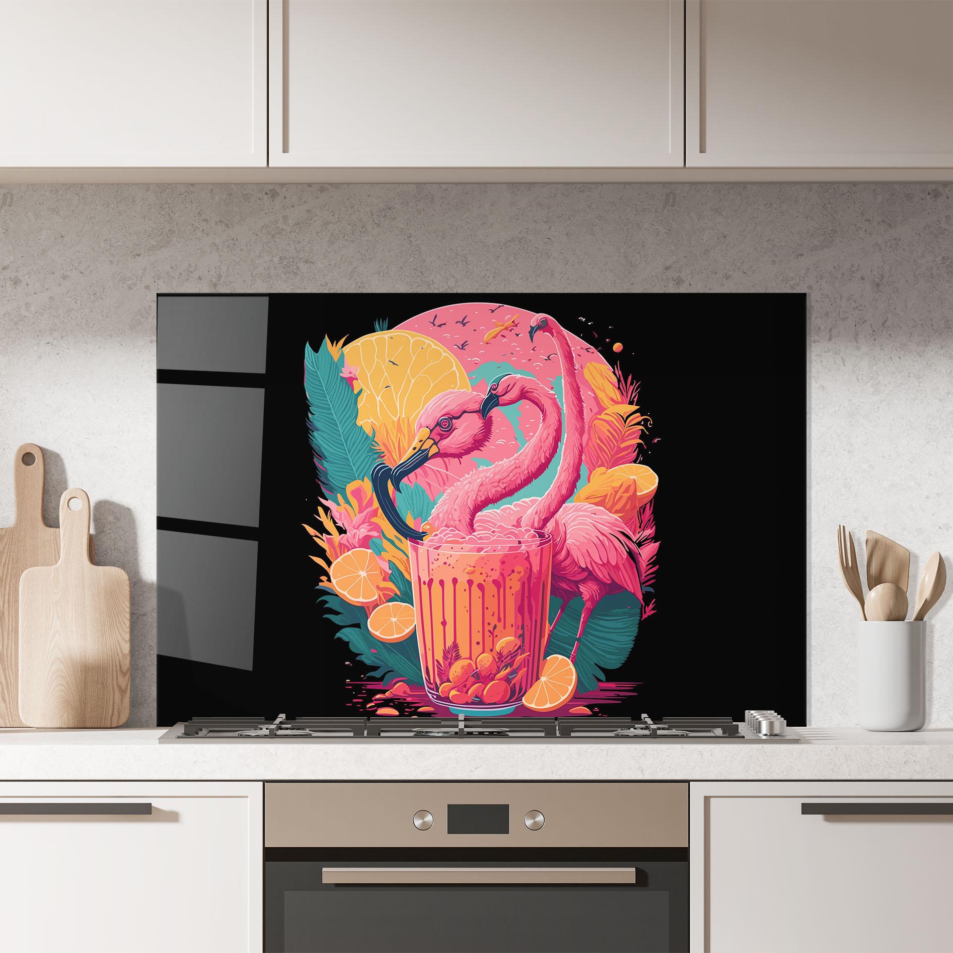 Küchenrückwand Glas Pink Bird Drink mockup 7