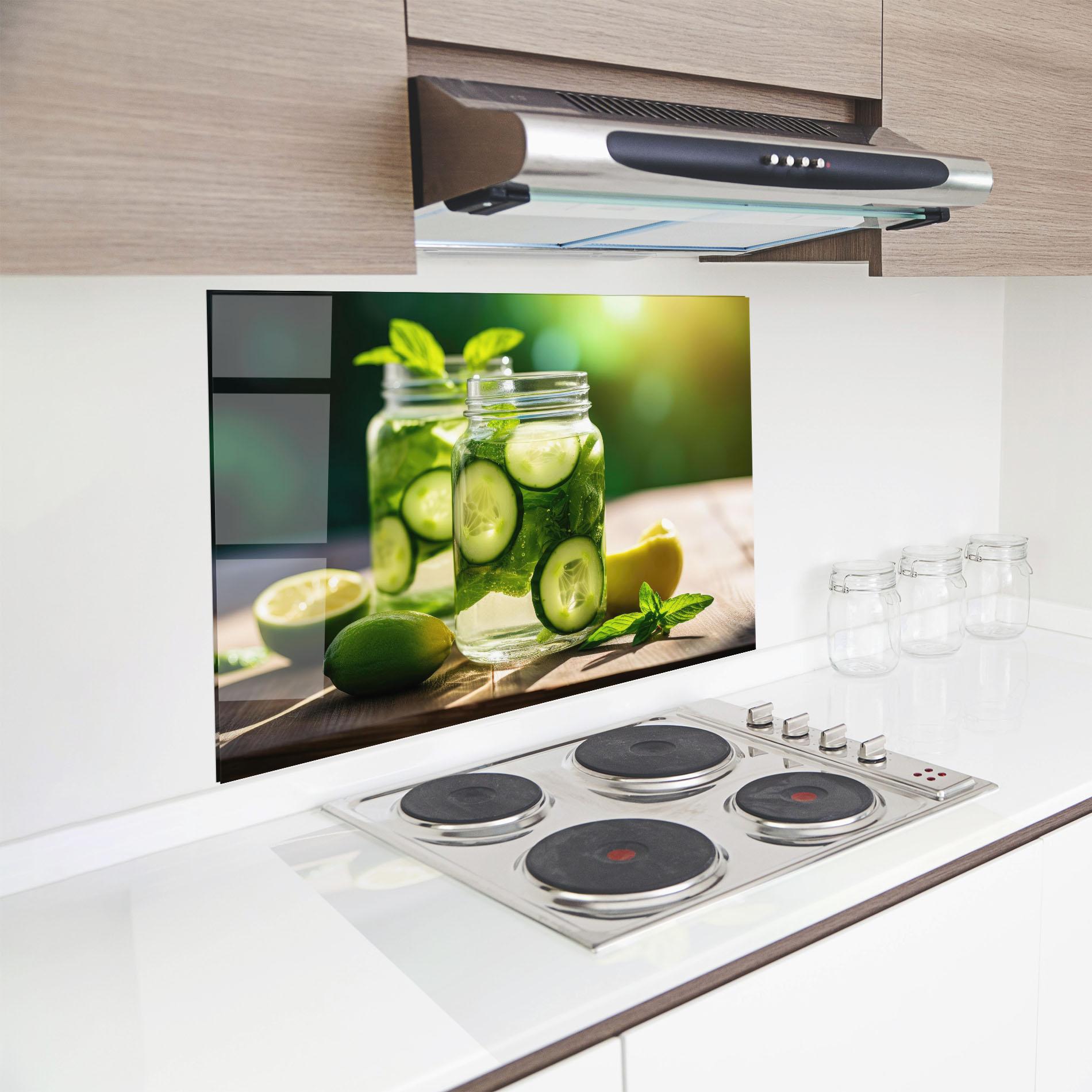 Küchenrückwand Glas Cold Drink Cucumber mockup 8