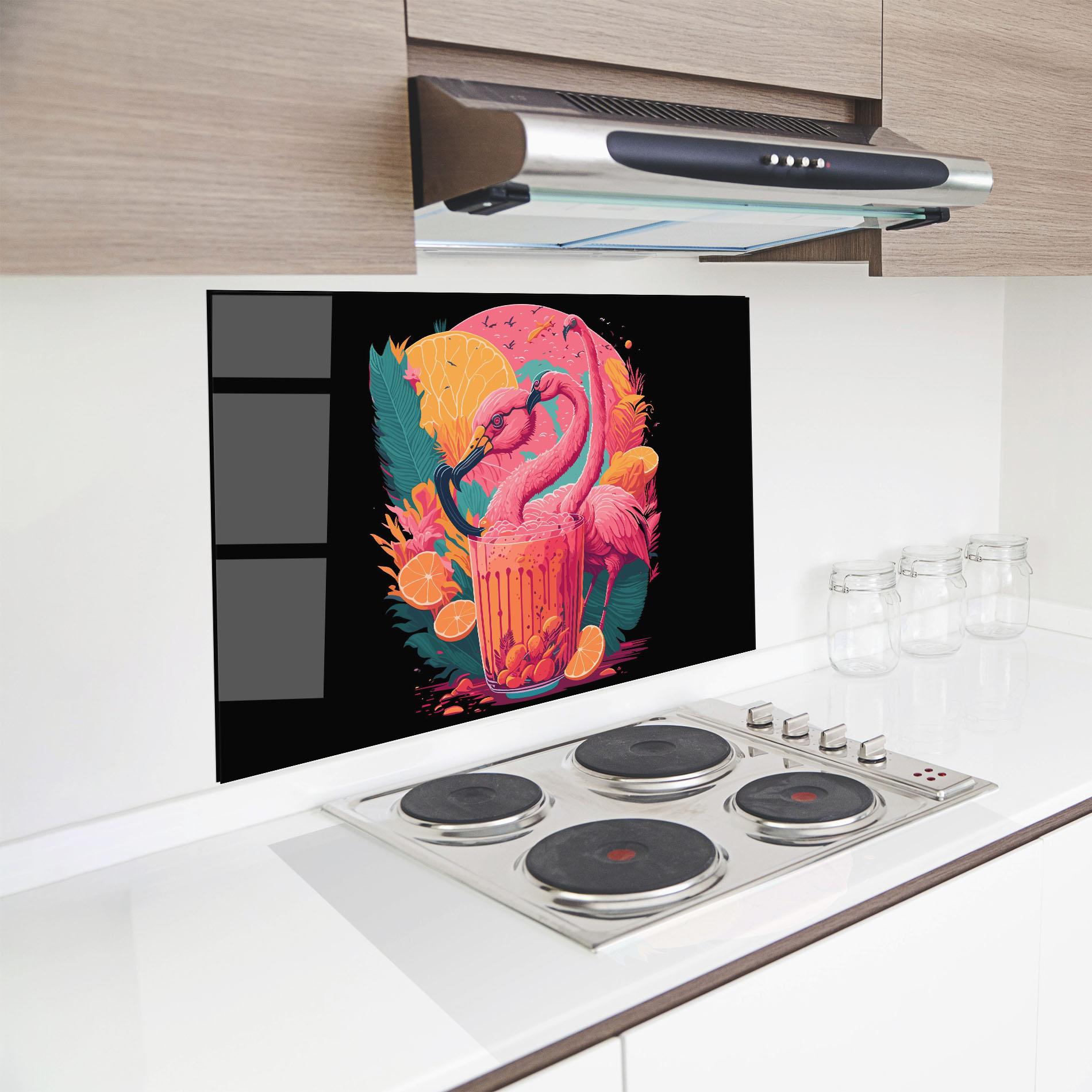 Küchenrückwand Glas Pink Bird Drink mockup 8