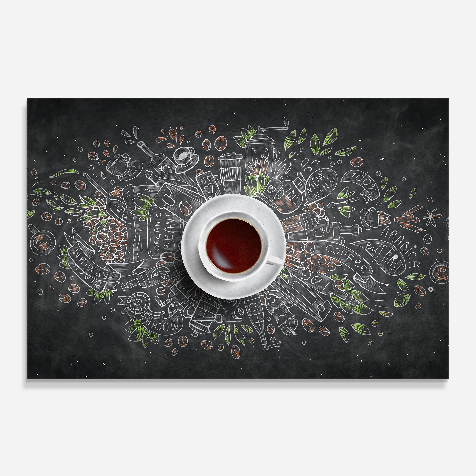 Küchenrückwand Glas Black Board Coffee mockup 0