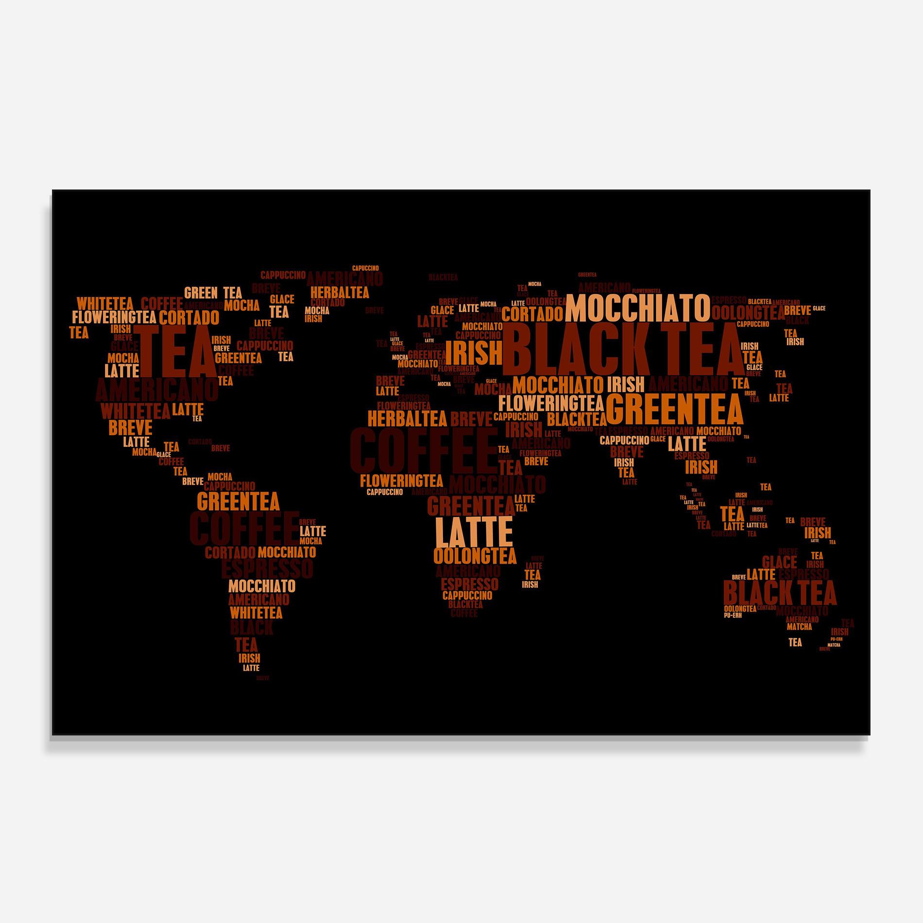Küchenrückwand Glas Coffee Black Map mockup 0